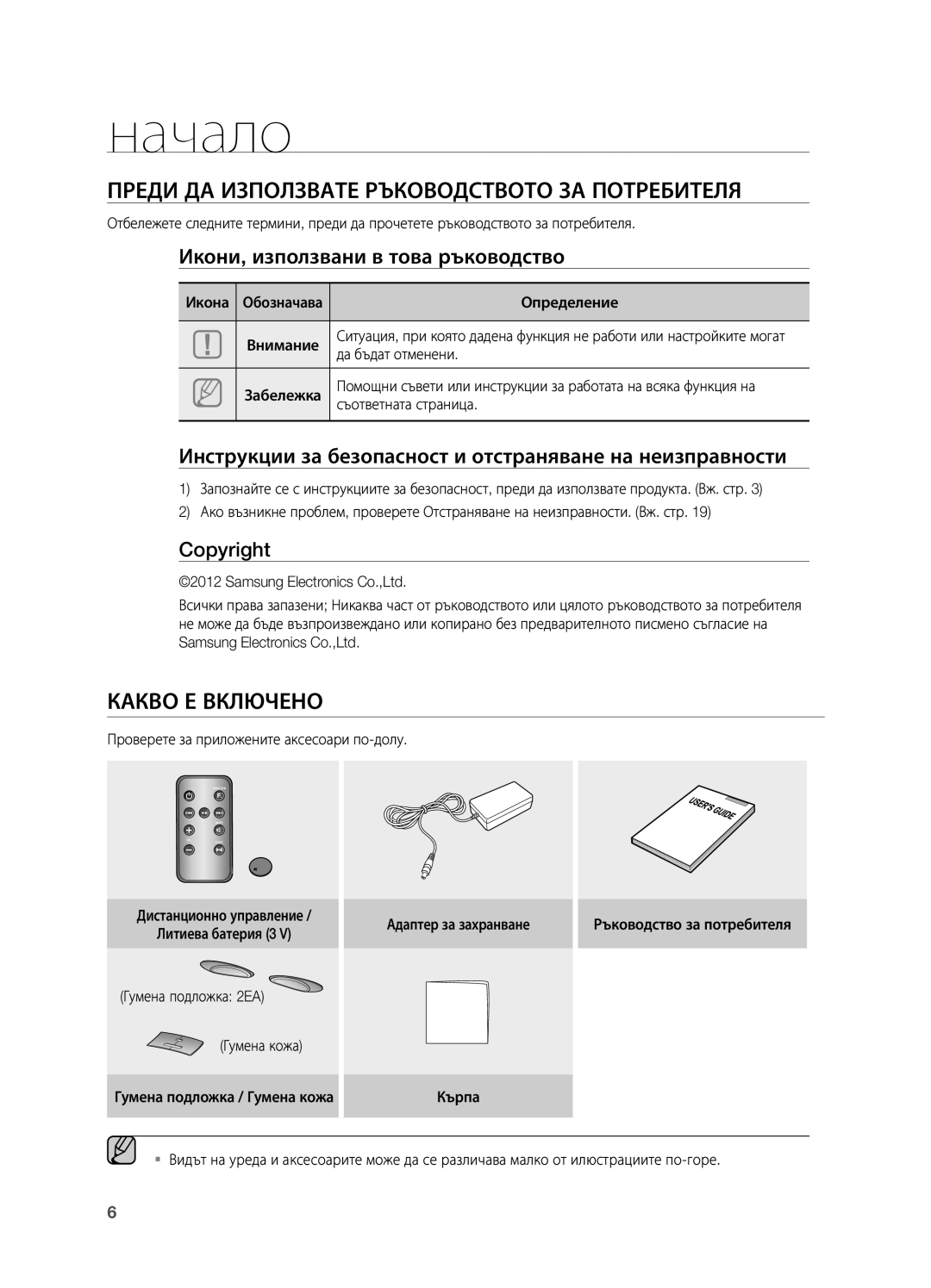 Samsung DA-E550/EN manual Начало, Преди да използвате ръководството за потребителя, Какво Е Включено 