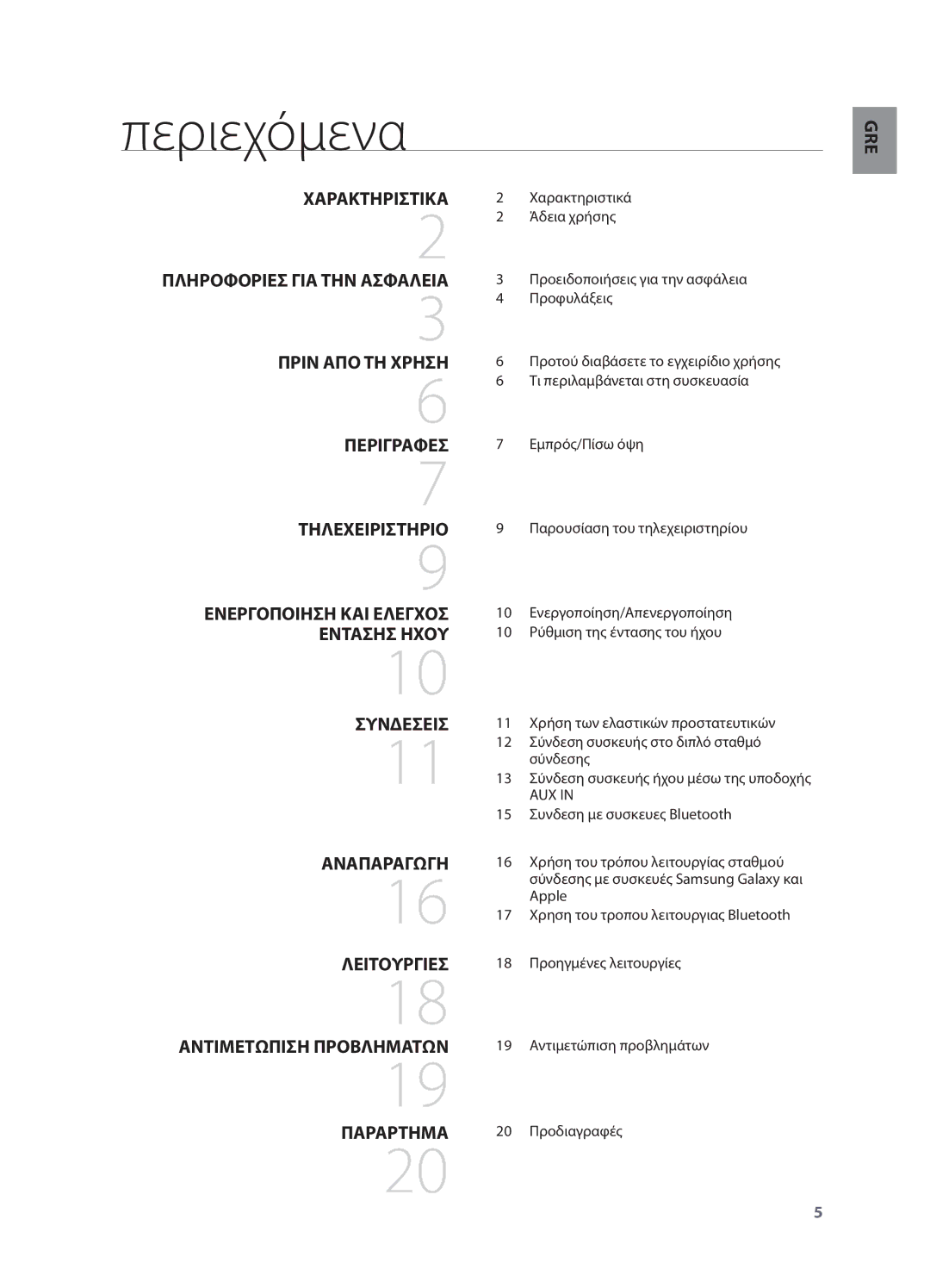 Samsung DA-E550/EN manual Περιεχόμενα 