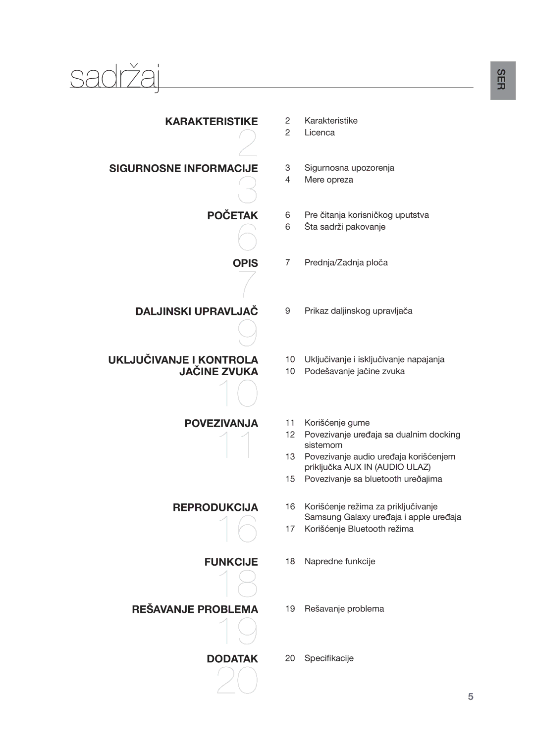 Samsung DA-E550/EN manual Sadržaj 