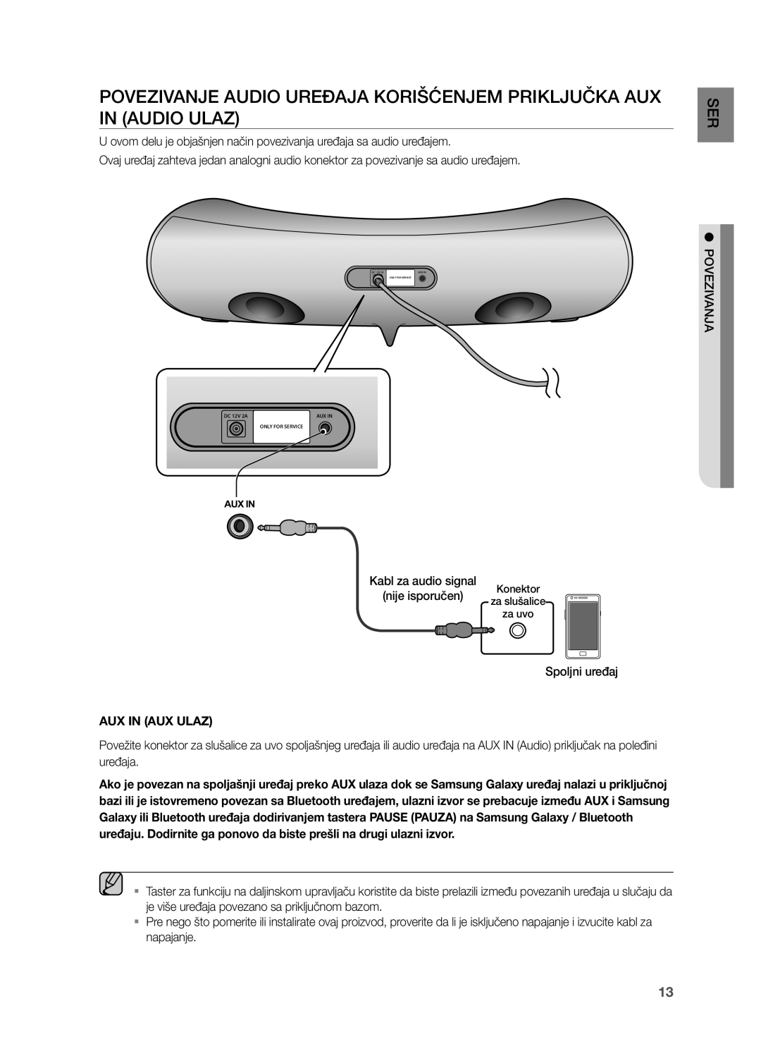 Samsung DA-E550/EN manual Kabl za audio signal, Spoljni uređaj 