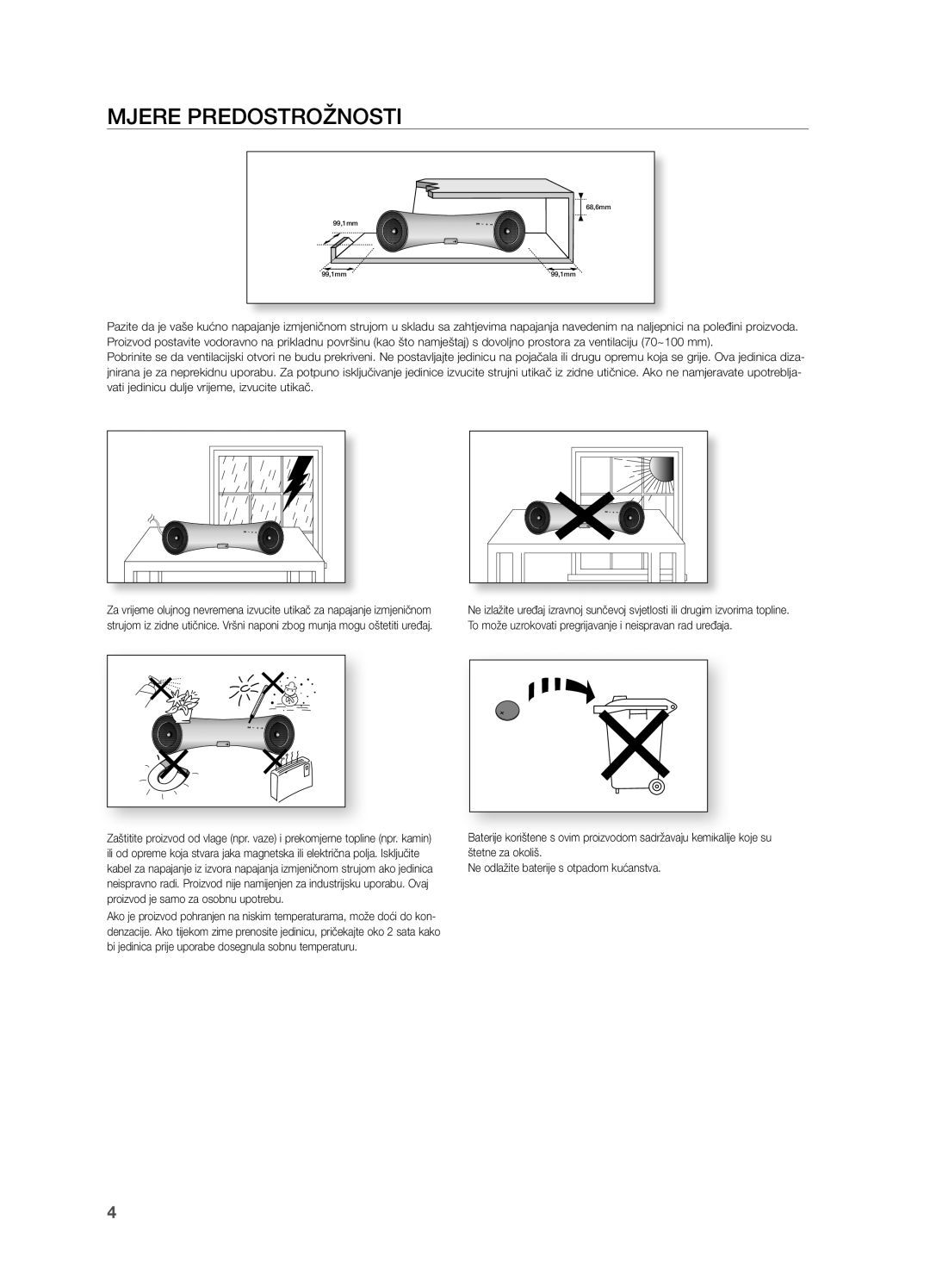 Samsung DA-E550/EN manual MJeRe PReDOSTROŽnOSTi 