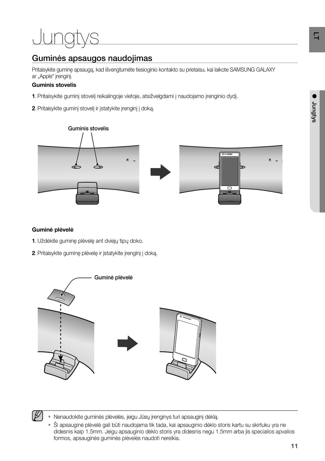 Samsung DA-E550/EN manual Jungtys, Guminės apsaugos naudojimas 