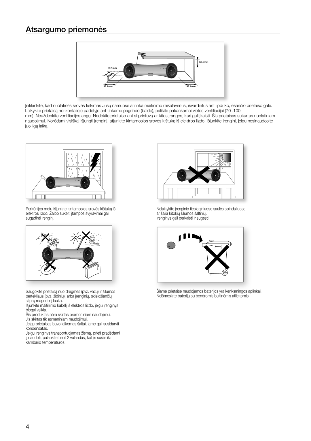 Samsung DA-E550/EN manual Atsargumo priemonės 