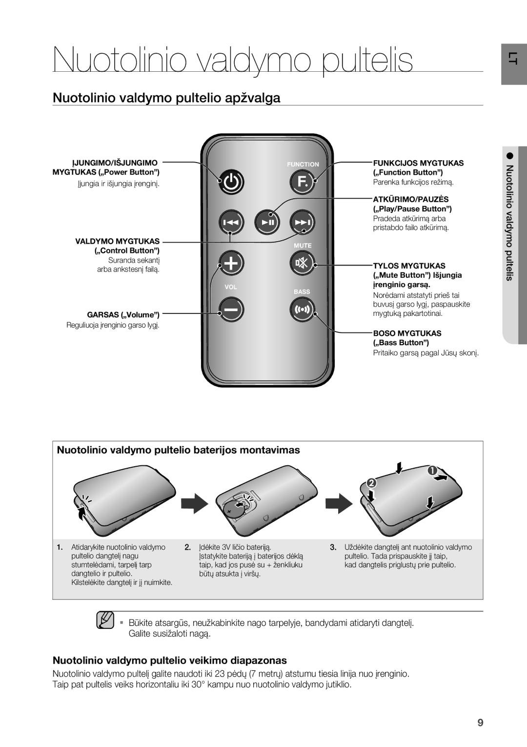 Samsung DA-E550/EN manual Nuotolinio valdymo pultelis, Nuotolinio valdymo pultelio apžvalga 