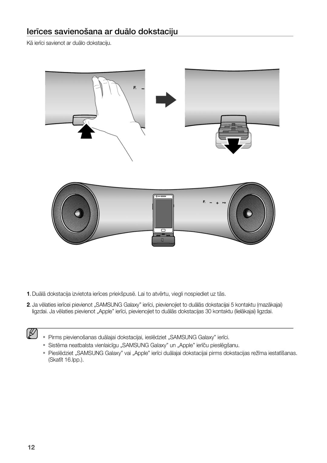 Samsung DA-E550/EN manual Ierīces savienošana ar duālo dokstaciju 