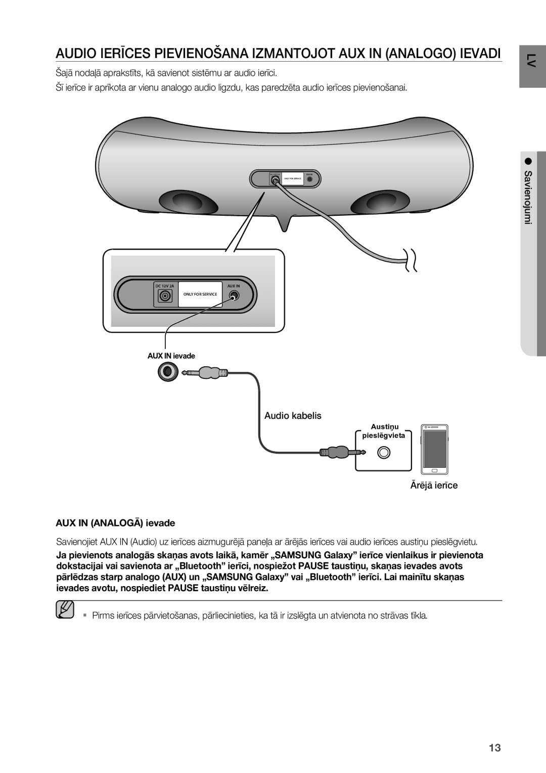 Samsung DA-E550/EN manual Audio Ierīces Pievienošana Izmantojot AUX in Analogo Ievadi, AUX in Analogā ievade 