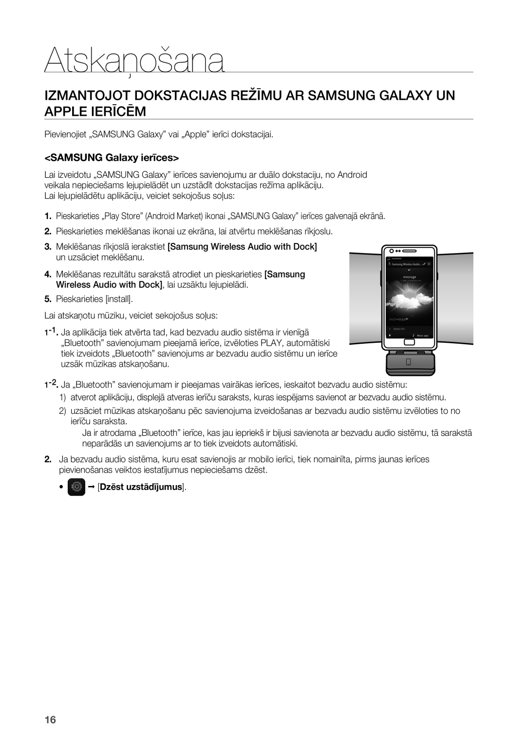 Samsung DA-E550/EN manual Atskaņošana, Samsung Galaxy ierīces 