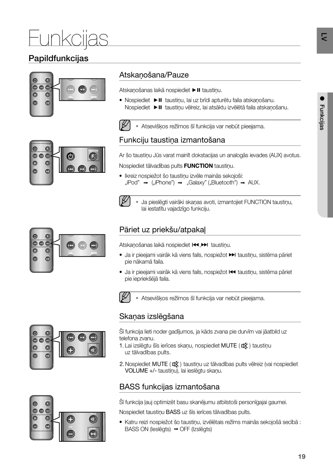 Samsung DA-E550/EN manual Funkcijas, Papildfunkcijas 