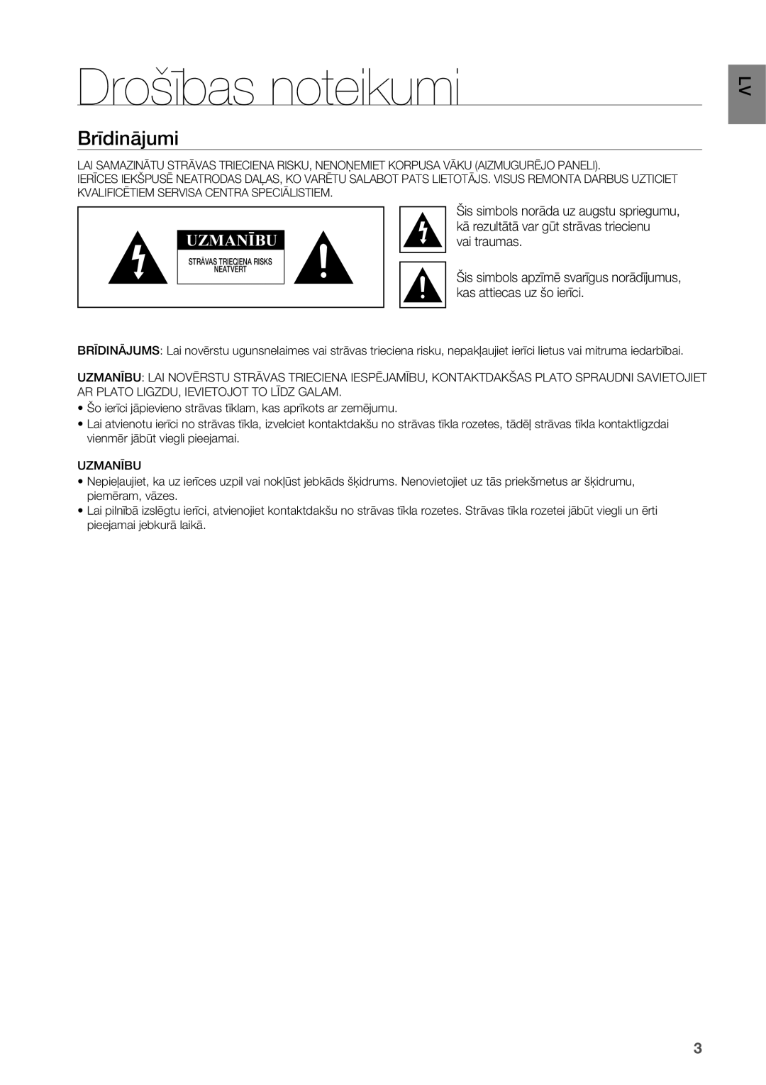 Samsung DA-E550/EN manual Drošības noteikumi, Brīdinājumi 