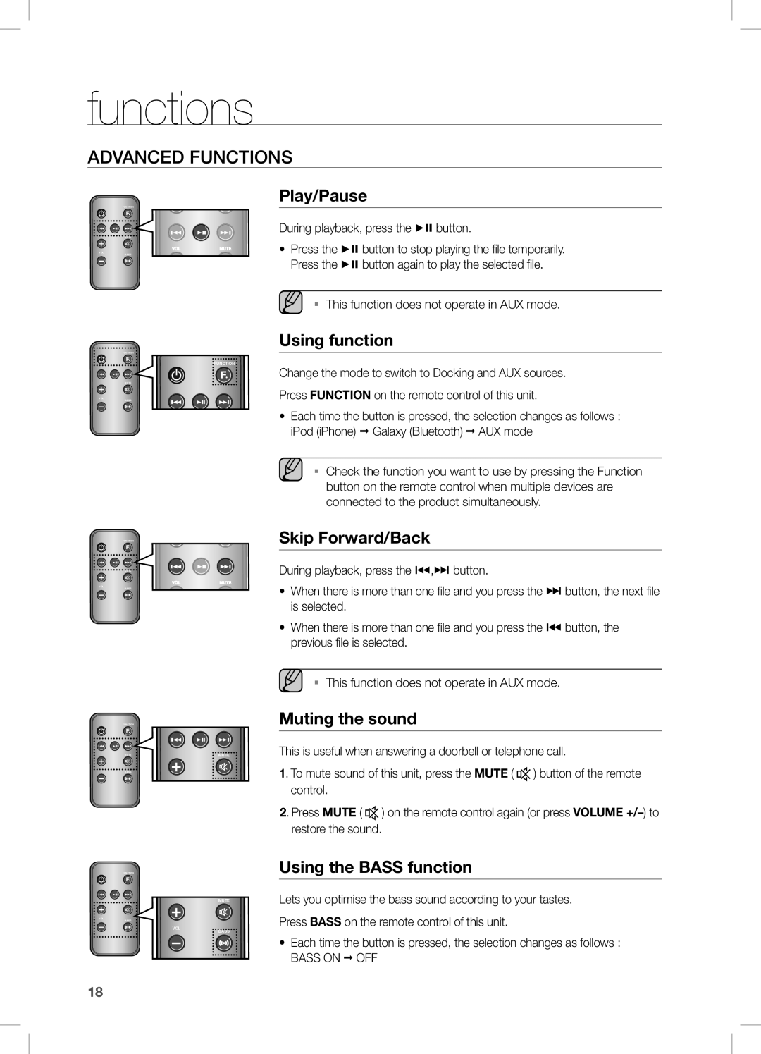 Samsung DA-E550/SQ manual Functions, Advanced functions 