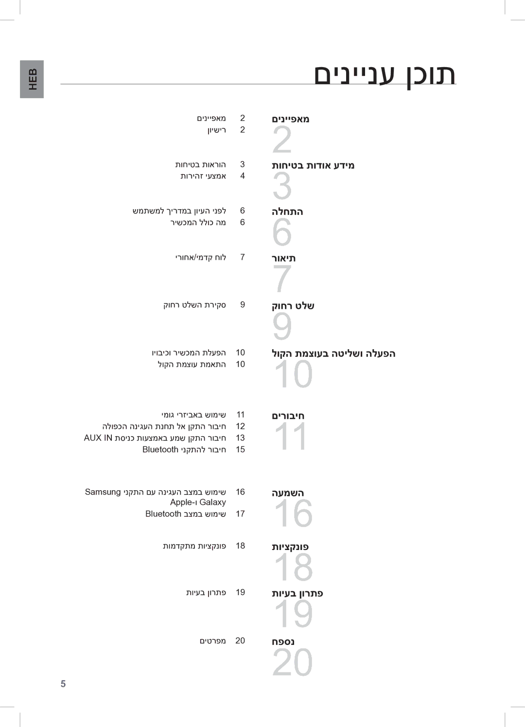 Samsung DA-E550/SQ manual םיניינע ןכות 