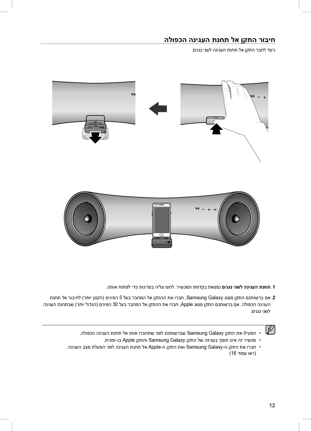 Samsung DA-E550/SQ manual הלופכה הניגעה תנחת לא ןקתה רוביח, םינגנ ינשל הניגעה תנחת לא ןקתה רבחל דציכ 