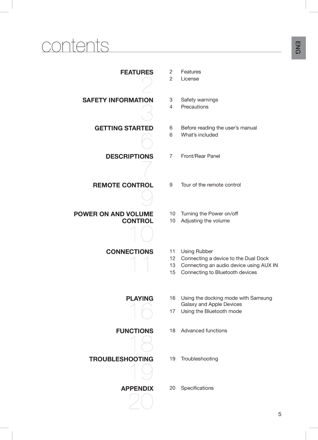 Samsung DA-E550/SQ manual Contents 