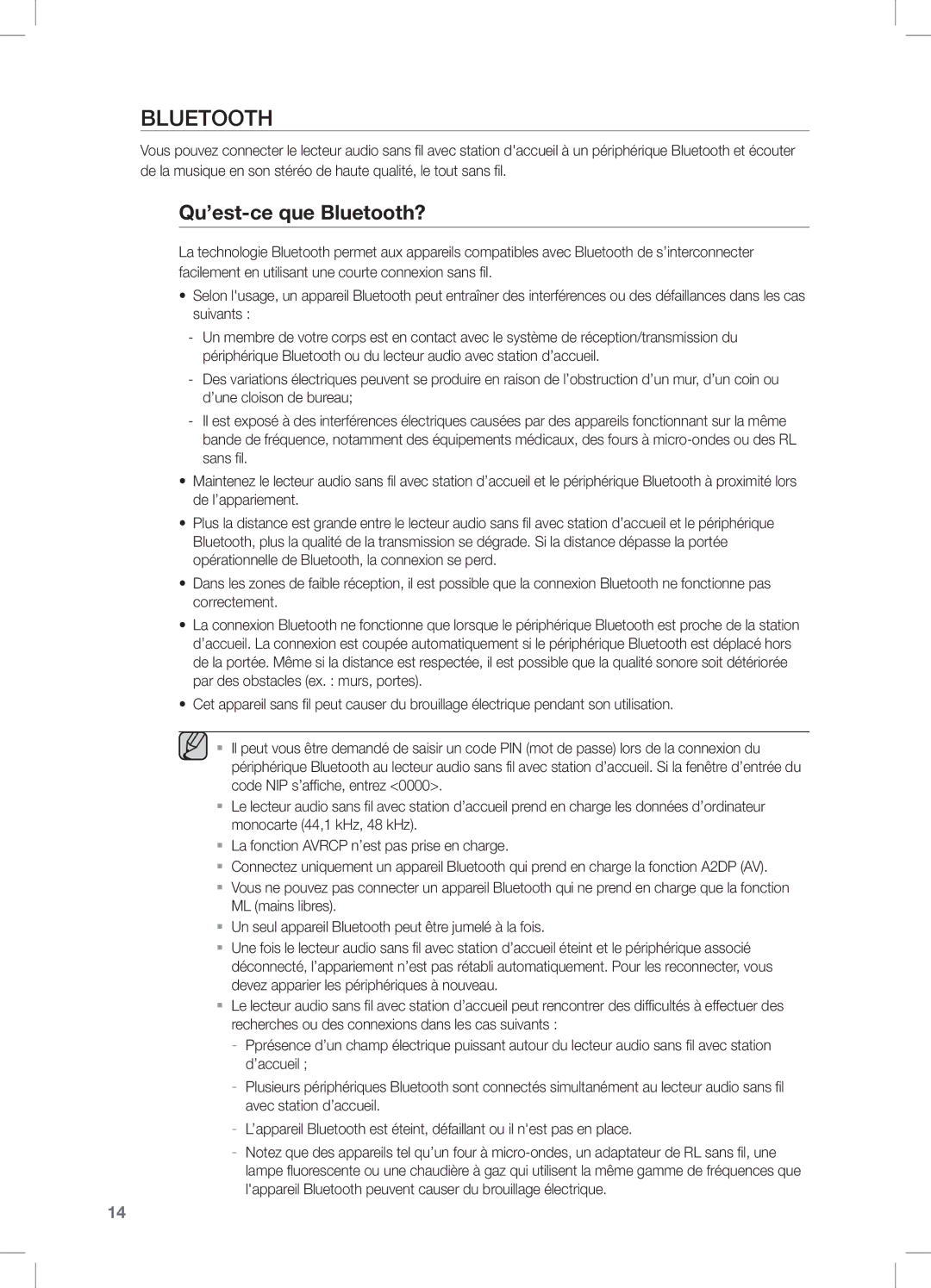 Samsung DA-E550/SQ, DA-E550/TK, DA-E550/EN, DA-E550/XN, DA-E550/ZF, DA-E550/UM, DA-E550/SJ manual Qu’est-ce que Bluetooth? 