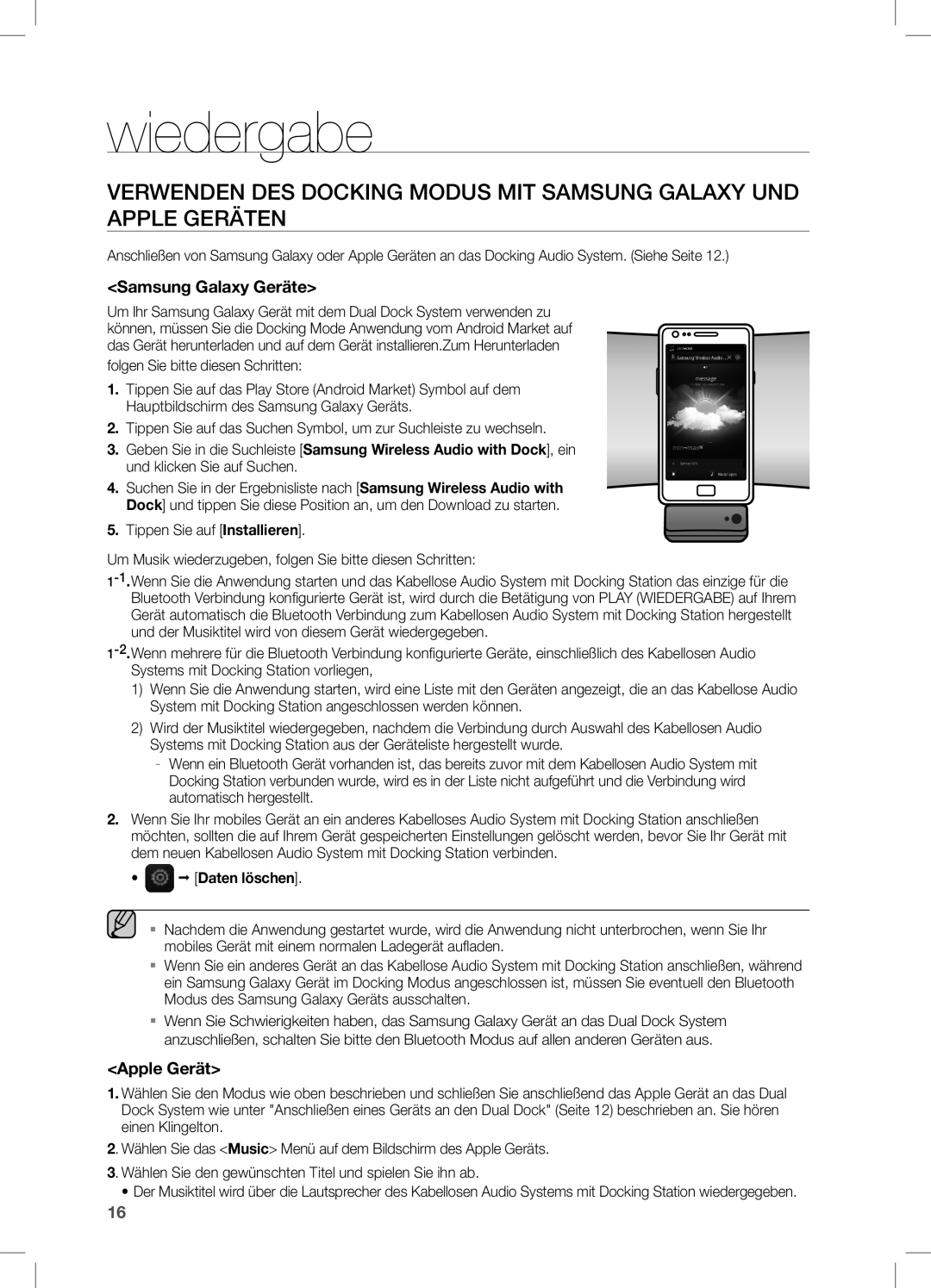 Samsung DA-E550/UM, DA-E550/TK, DA-E550/EN, DA-E550/XN, DA-E550/ZF, DA-E550/SJ Wiedergabe, Samsung Galaxy Geräte, Apple Gerät 