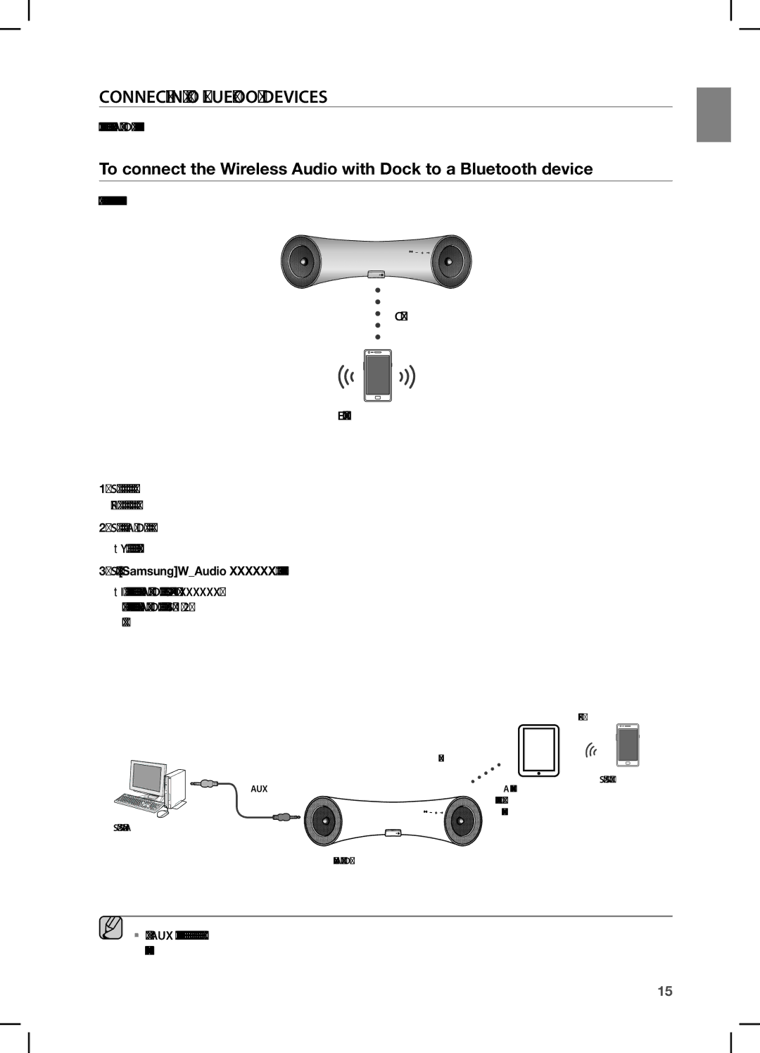 Samsung DA-E550/ZN, DA-E550/TK, DA-E550/EN, DA-E550/XN, DA-E550/ZF, DA-E550/UM, DA-E550/SJ manual Connecting to Bluetooth Devices 