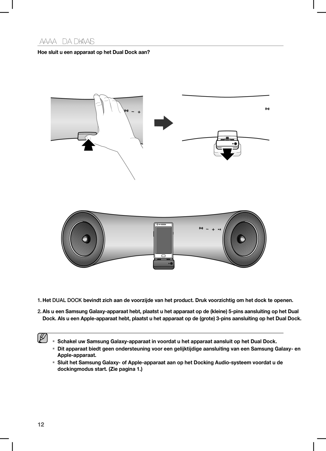 Samsung DA-E550/EN, DA-E550/TK, DA-E550/XN, DA-E550/ZF manual Een APPARAAt OP Het Dual DOcK AAnSLUiten 