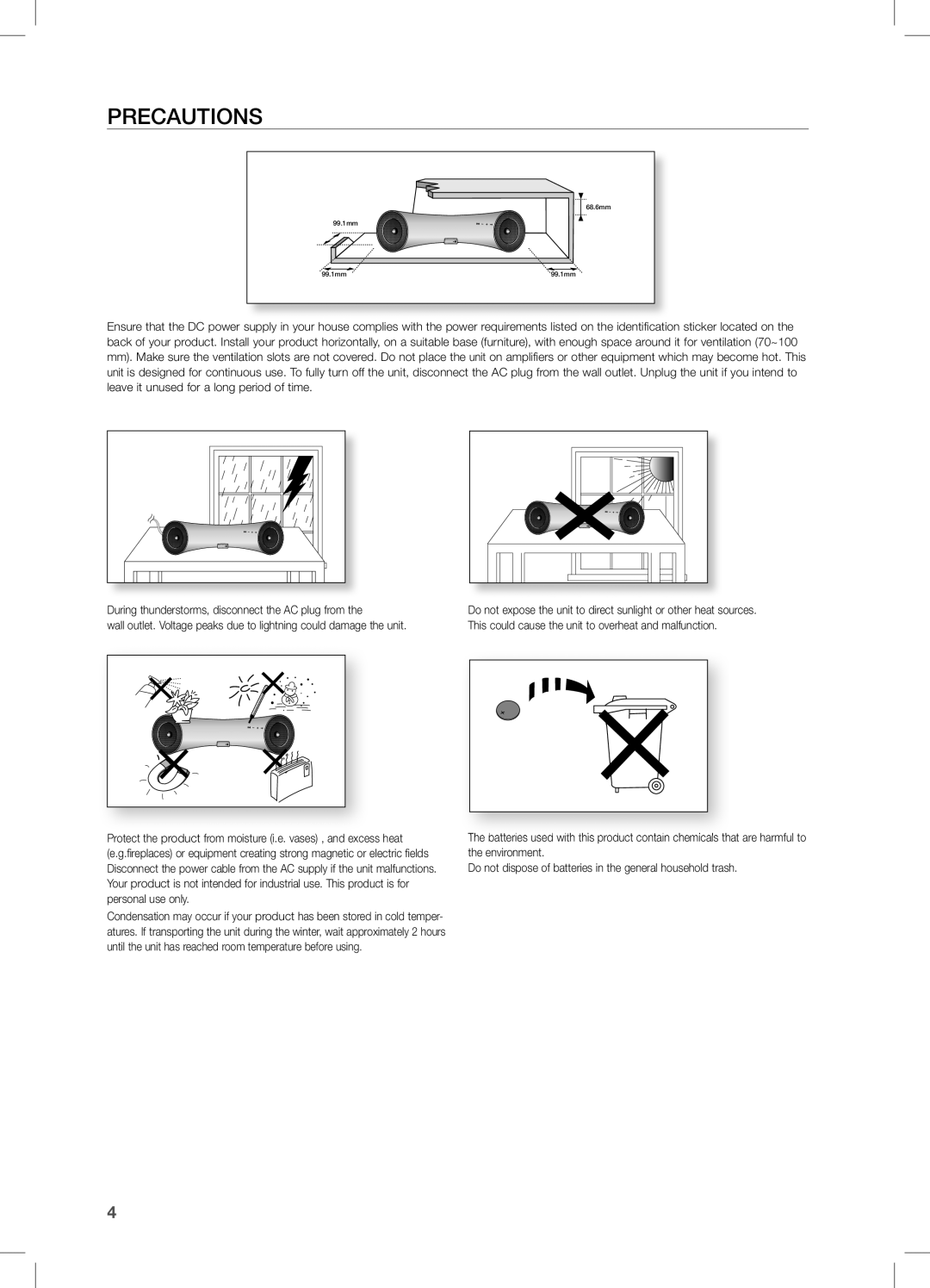 Samsung DA-E550/SJ, DA-E550/UM, DA-E550/ZN manual PrecaUtiOns 