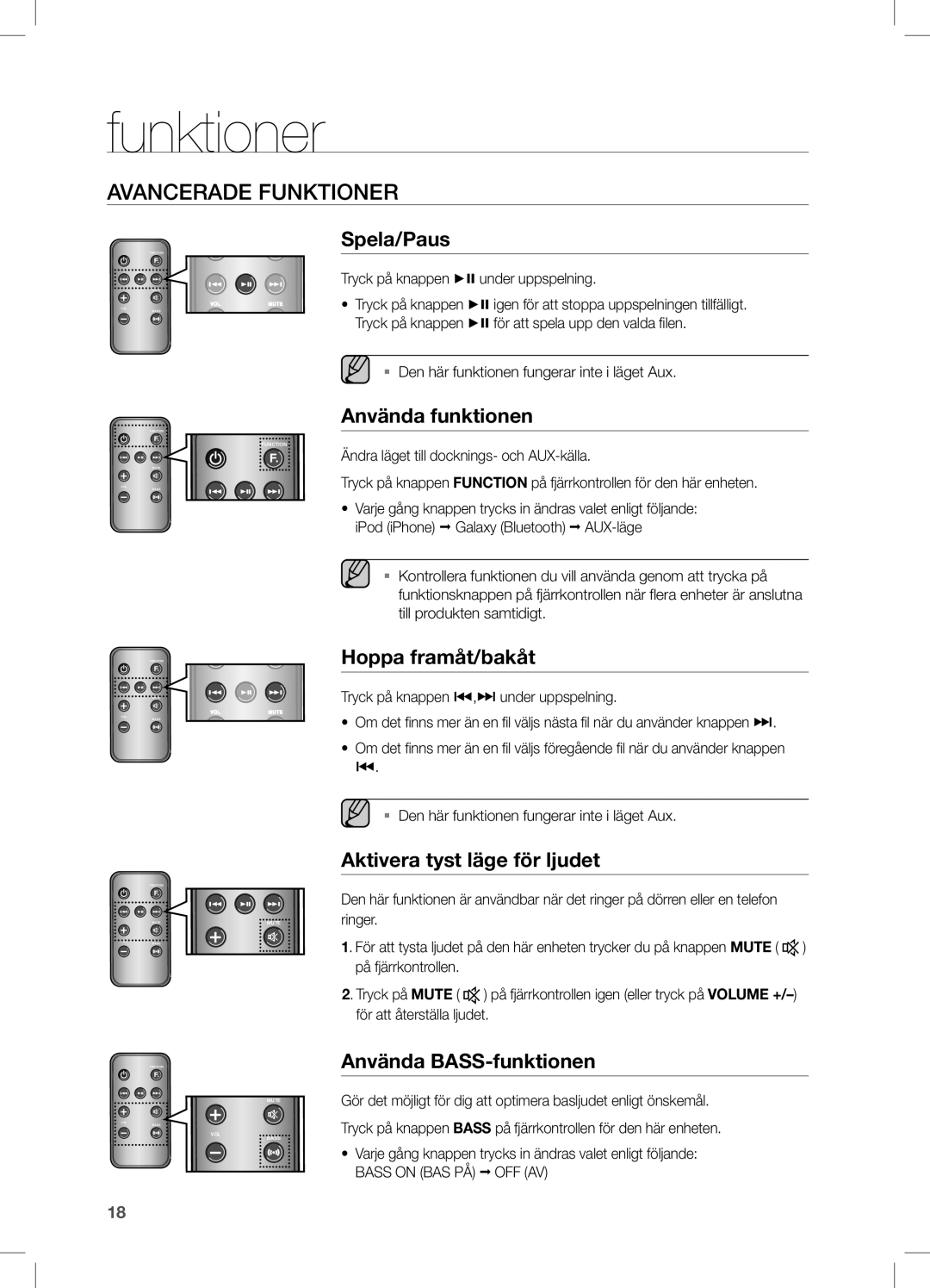 Samsung DA-E550/XE manual Avancerade Funktioner 