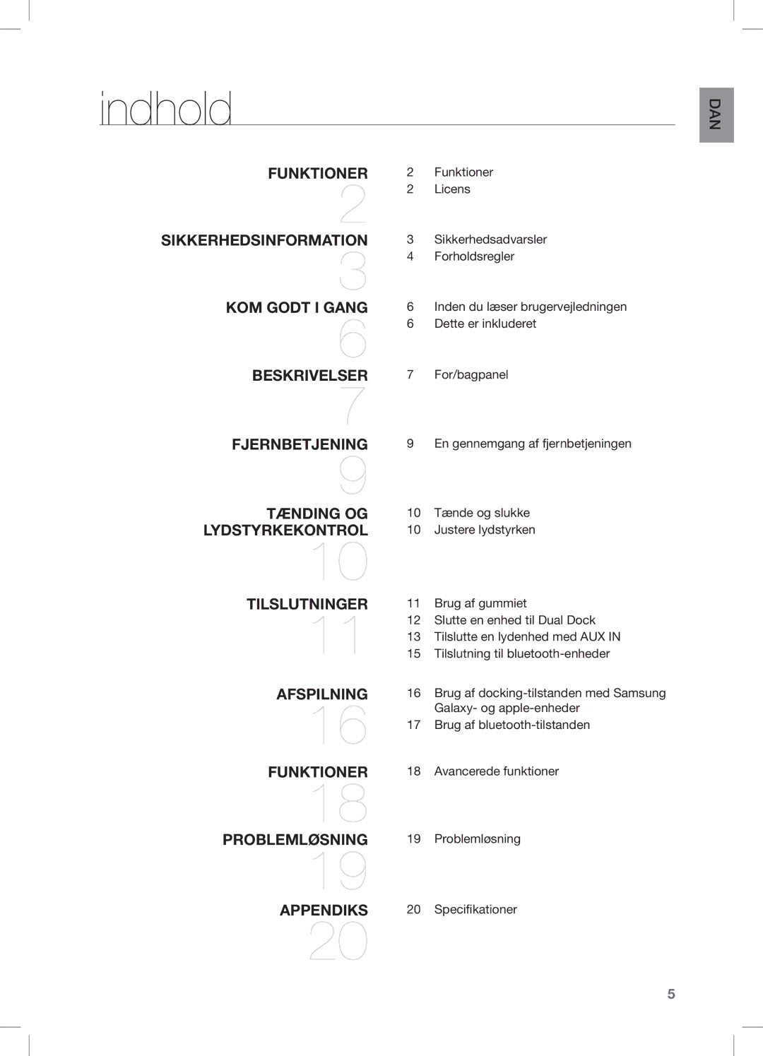 Samsung DA-E550/XE manual Indhold 