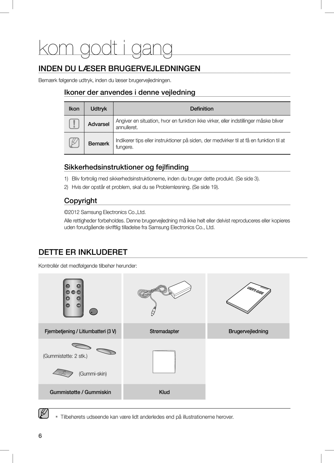 Samsung DA-E550/XE manual Kom godt i gang, Inden du læser brugervejledningen, Dette ER Inkluderet 