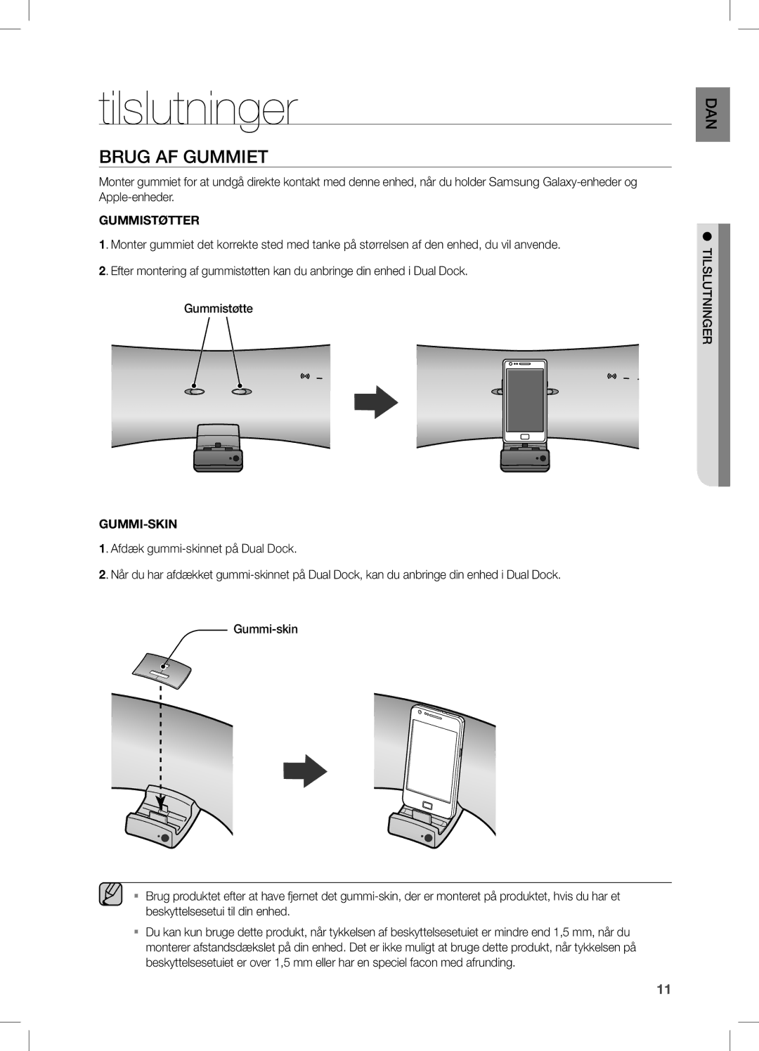 Samsung DA-E550/XE manual Tilslutninger, Brug AF Gummiet, Dan Ingern Tilslut 