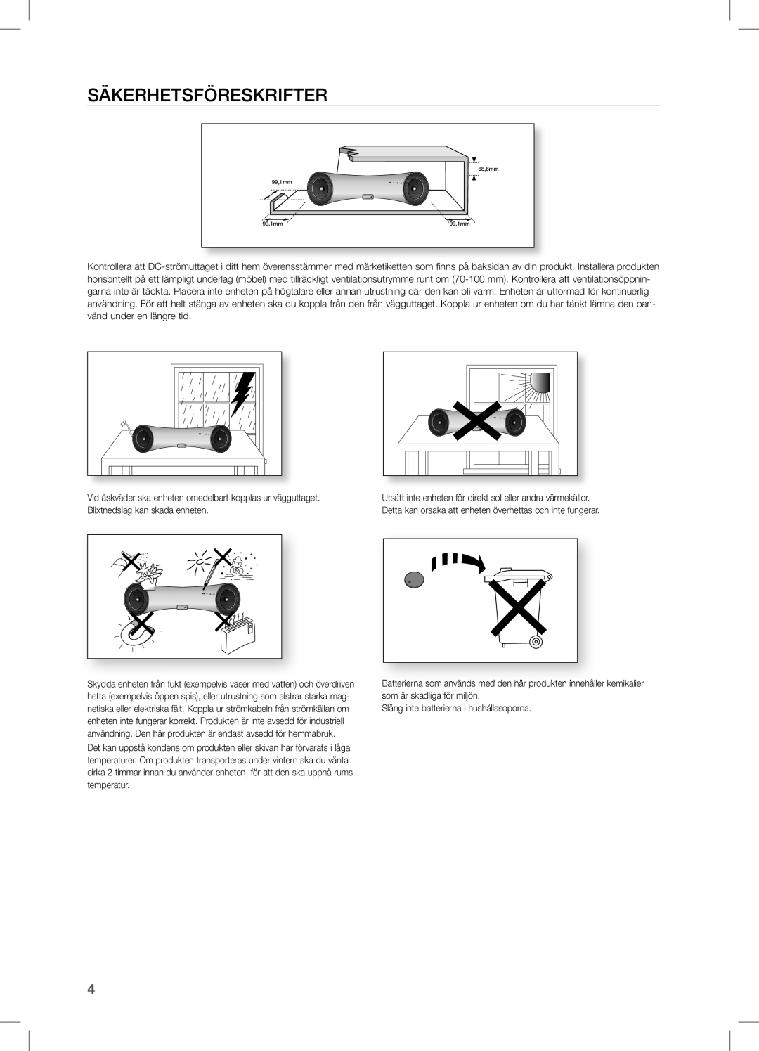 Samsung DA-E550/XE manual SÄKeRHeTsFÖResKRiFTeR 