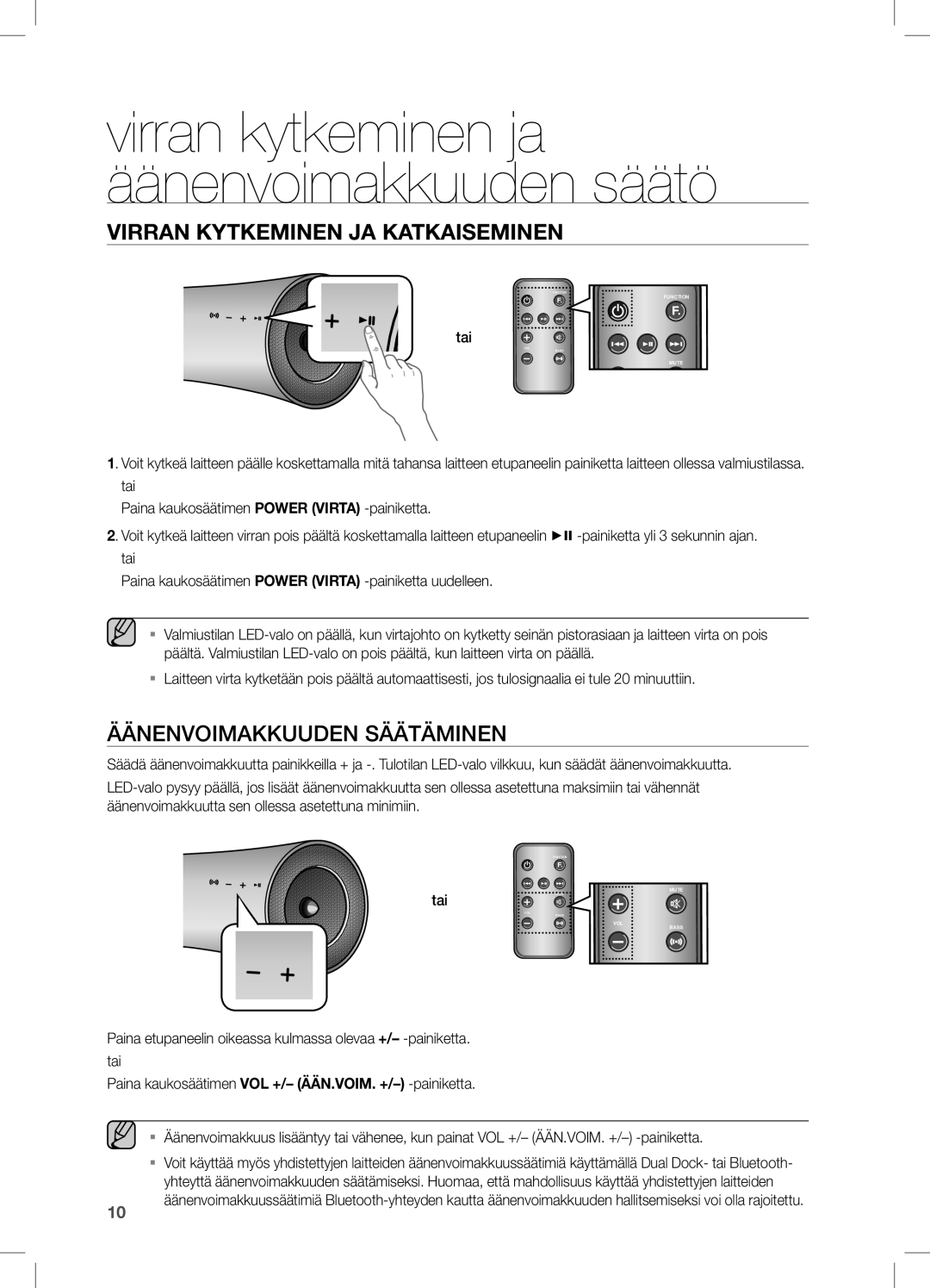 Samsung DA-E550/XE manual Äänenvoimakkuuden Säätäminen, Tai 