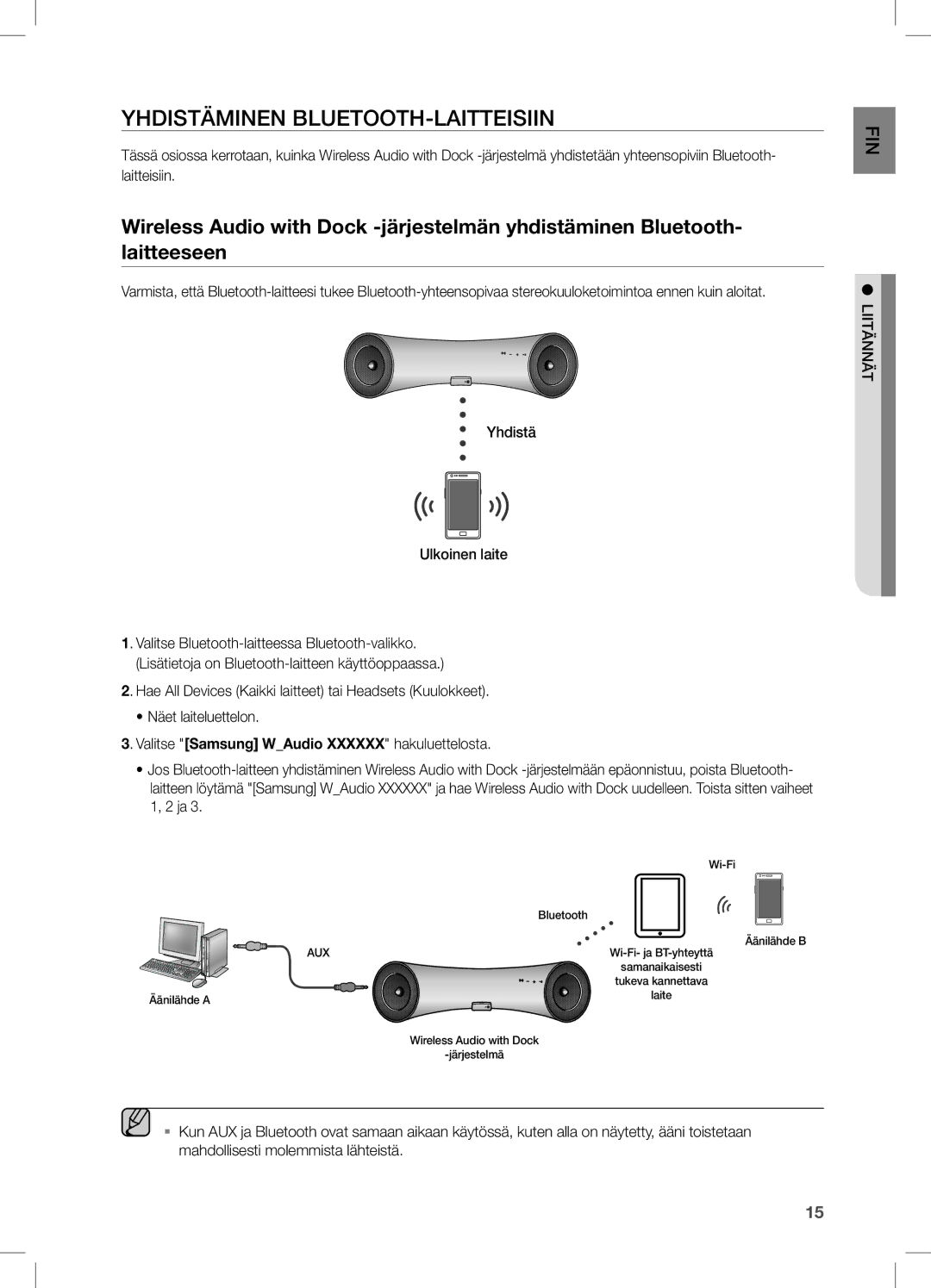 Samsung DA-E550/XE manual Yhdistäminen BLUETOOTH-LAITTEISIIN 