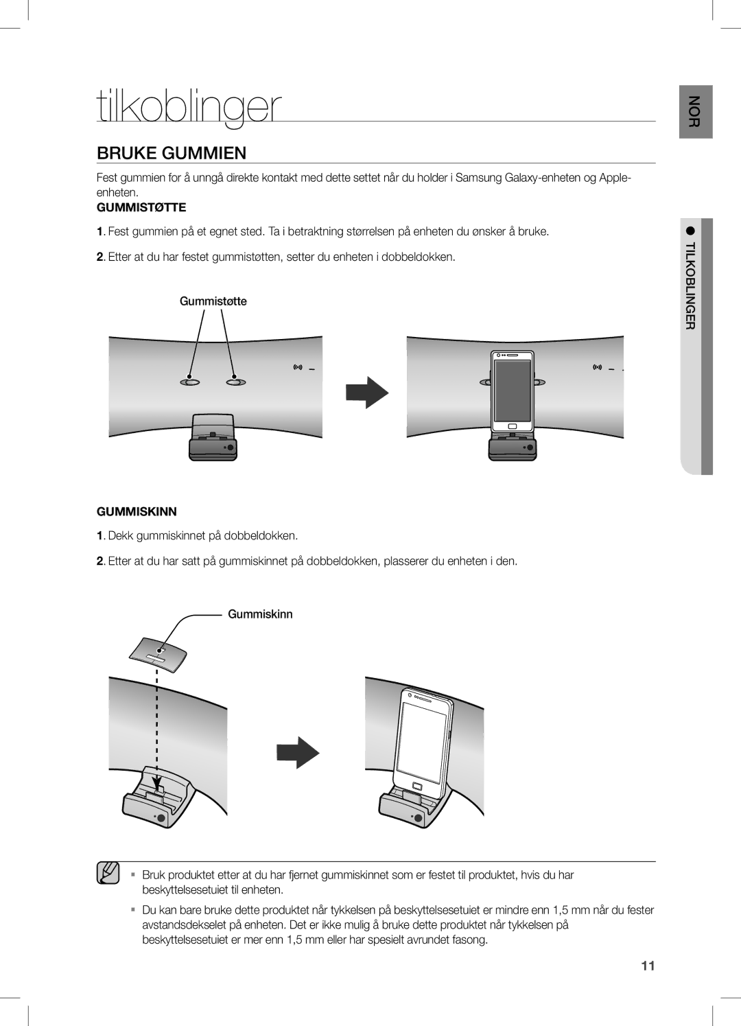 Samsung DA-E550/XE manual Tilkoblinger, Bruke Gummien 