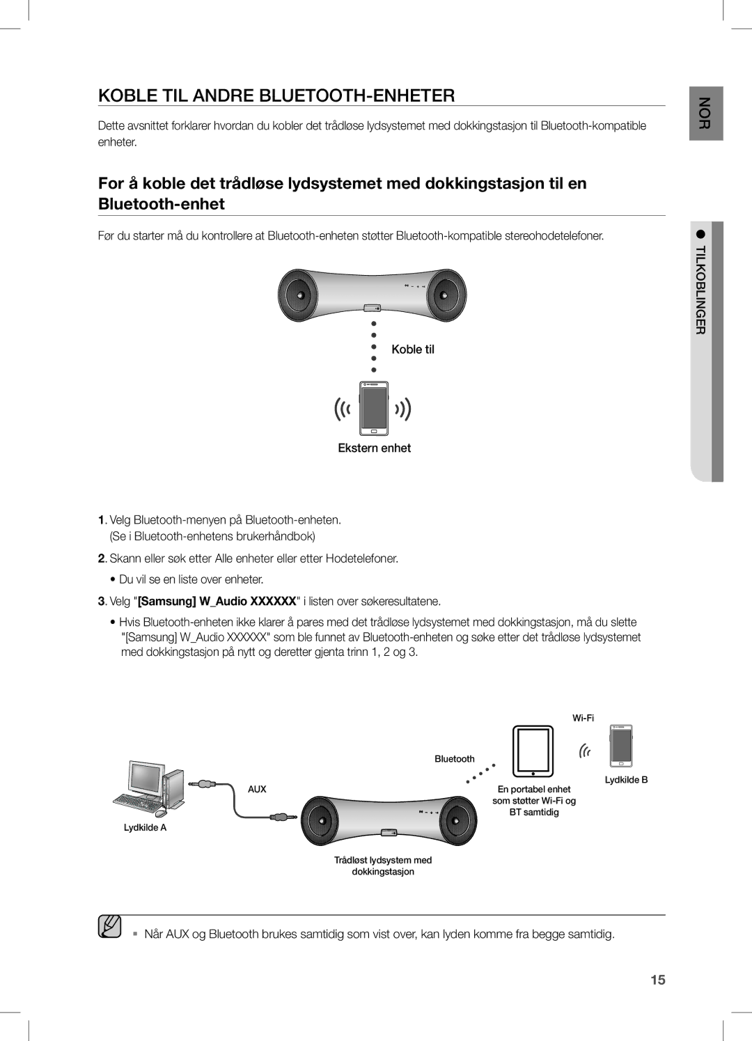 Samsung DA-E550/XE manual Koble TIL Andre BLUETOOTH-ENHETER 