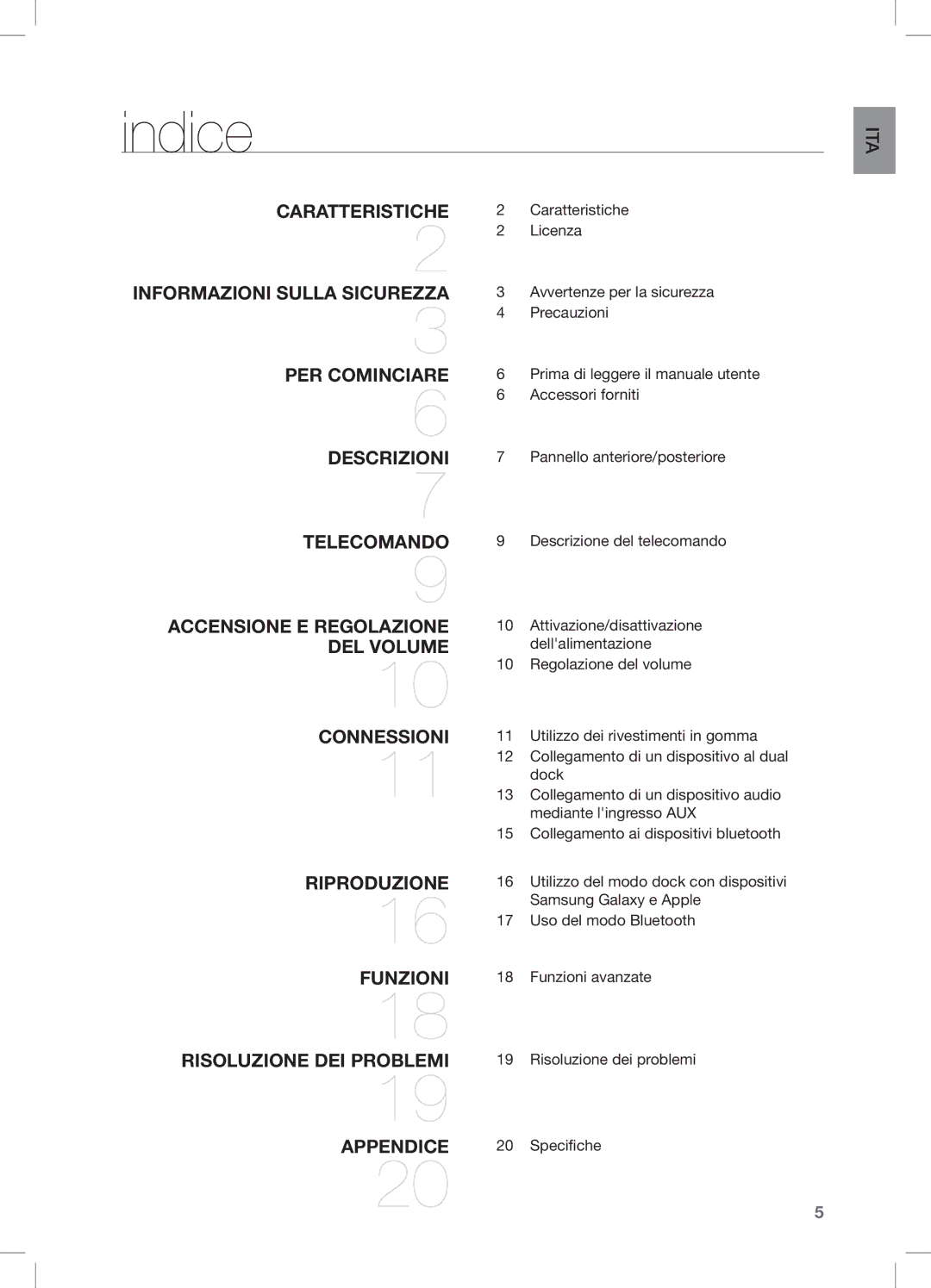 Samsung DA-E550/ZF manual Indice, Connessioni 