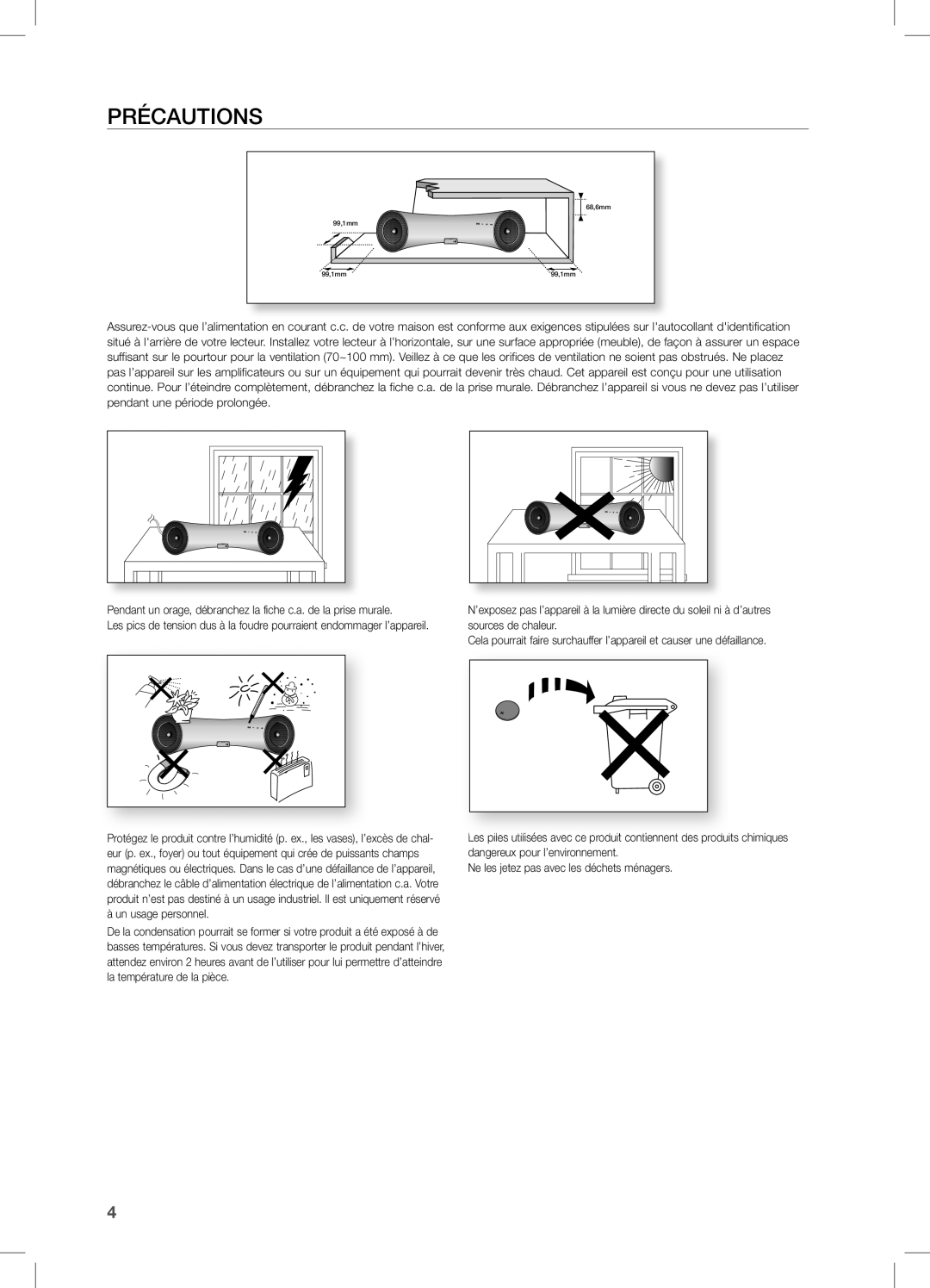 Samsung DA-E550/ZF manual PRÉcAUTiOnS 