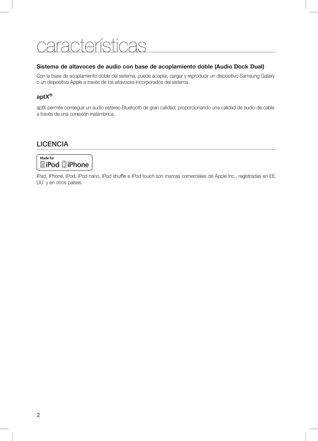 Samsung DA-E550/ZF manual Características, Licencia 