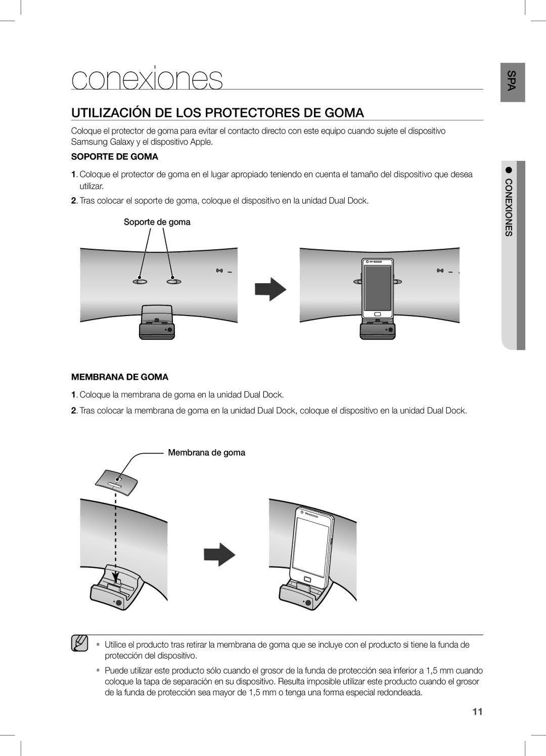 Samsung DA-E550/ZF manual Conexiones, Utilización DE LOS Protectores DE Goma 