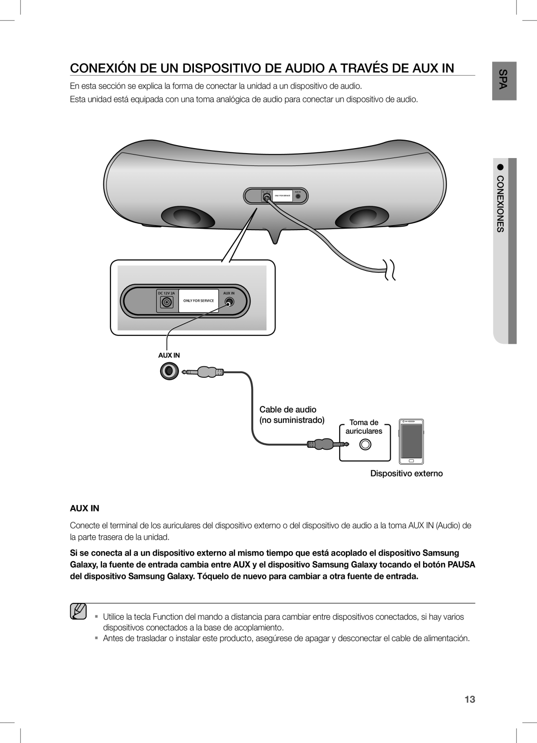 Samsung DA-E550/ZF manual COneXiÓn De Un DiSPOSiTiVO De aUDiO a TRaVÉS De aUX 