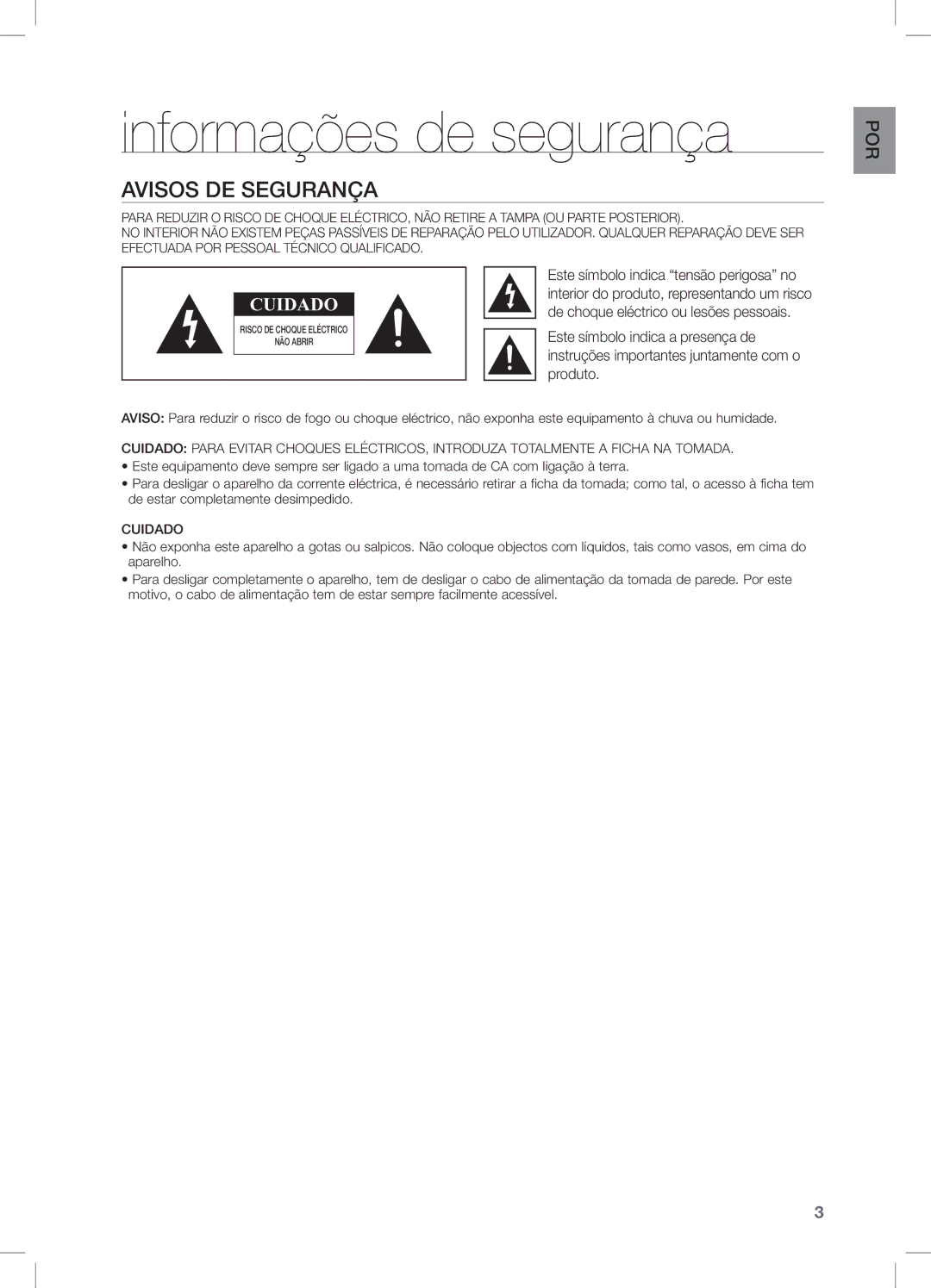 Samsung DA-E550/ZF manual Informações de segurança, Avisos DE Segurança 