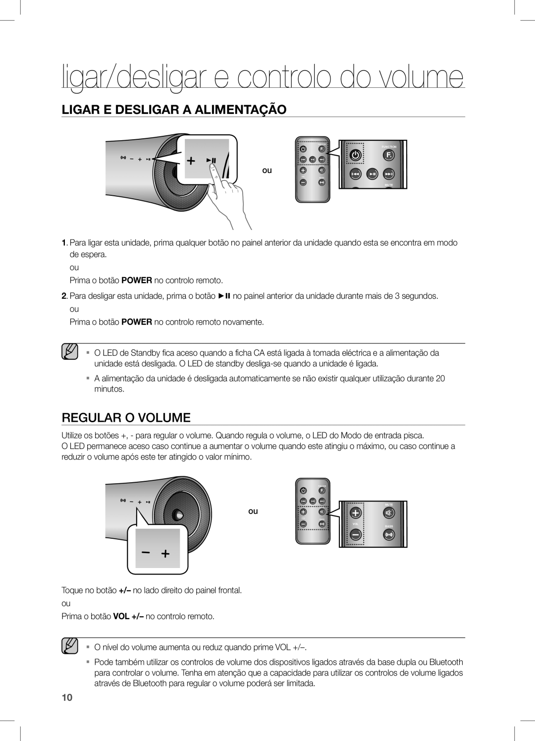 Samsung DA-E550/ZF manual Ligar/desligar e controlo do volume, Regular O Volume 