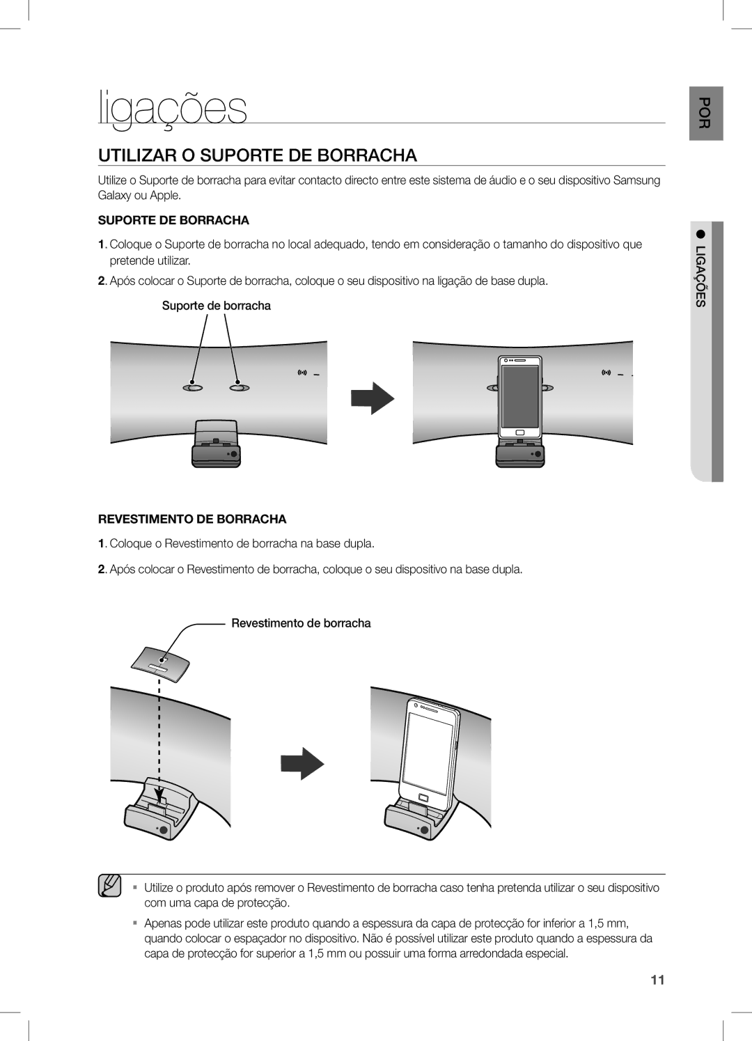 Samsung DA-E550/ZF manual Ligações, Utilizar O Suporte DE Borracha 