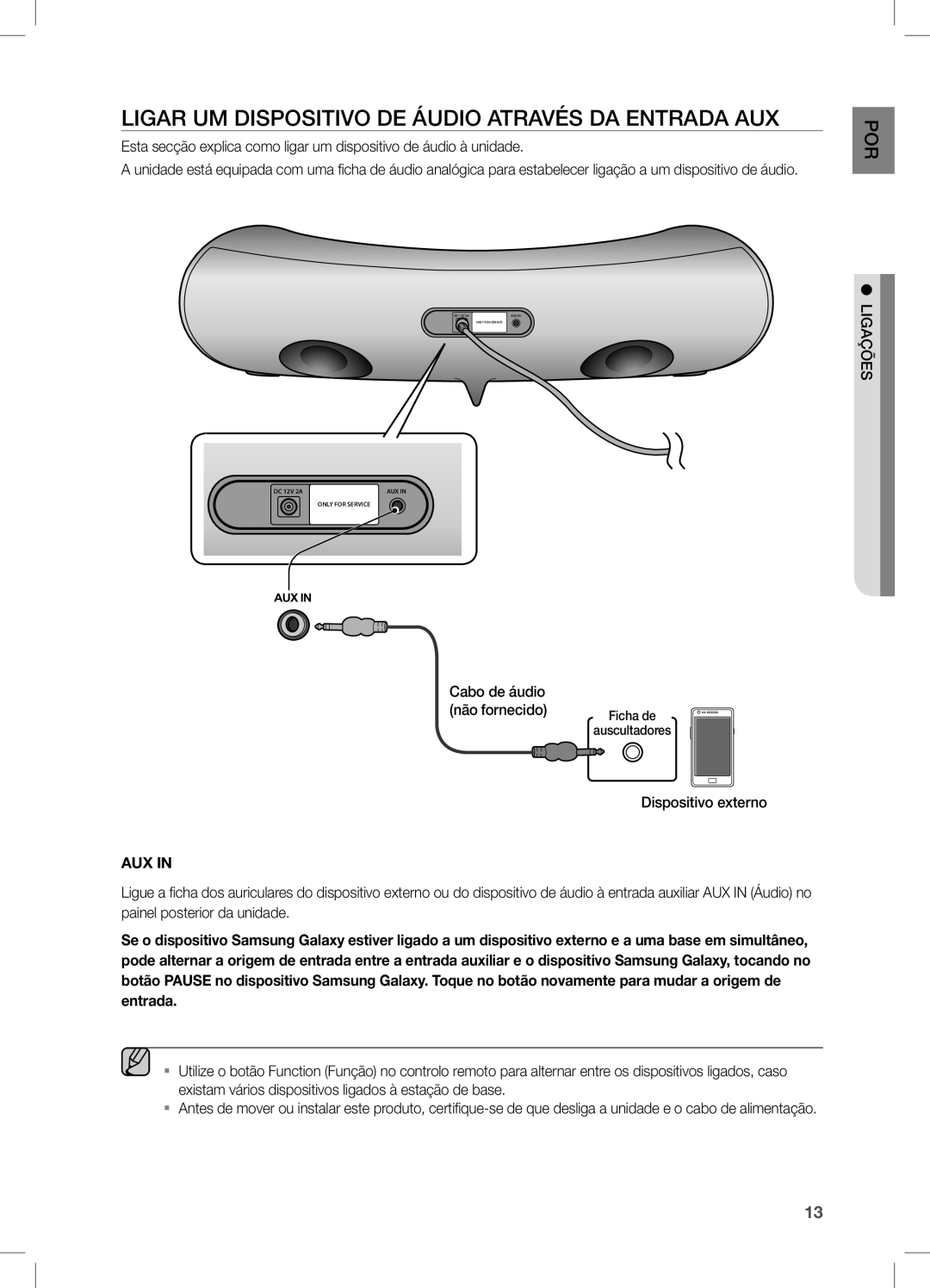 Samsung DA-E550/ZF manual LiGaR UM DiSPOSiTiVO De ÁUDiO aTRaVÉS Da enTRaDa aUX, Aux 