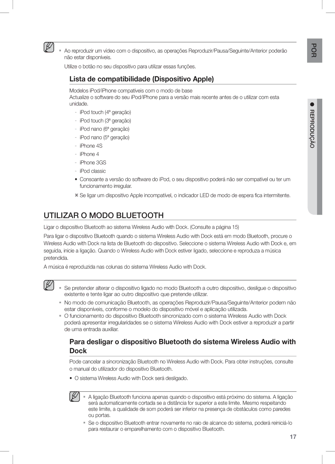 Samsung DA-E550/ZF manual Utilizar O Modo Bluetooth, Lista de compatibilidade Dispositivo Apple 