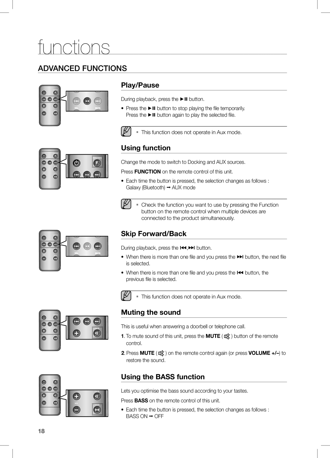 Samsung DA-E560/UM, DA-E560/ZN manual Functions, Advanced functions 