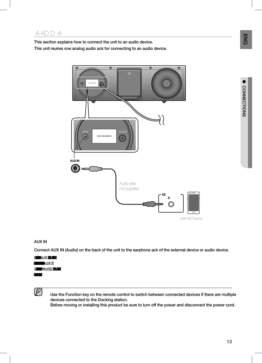 Samsung DA-E570 user manual Connecting an aUdio deVice Using aUX, External device 