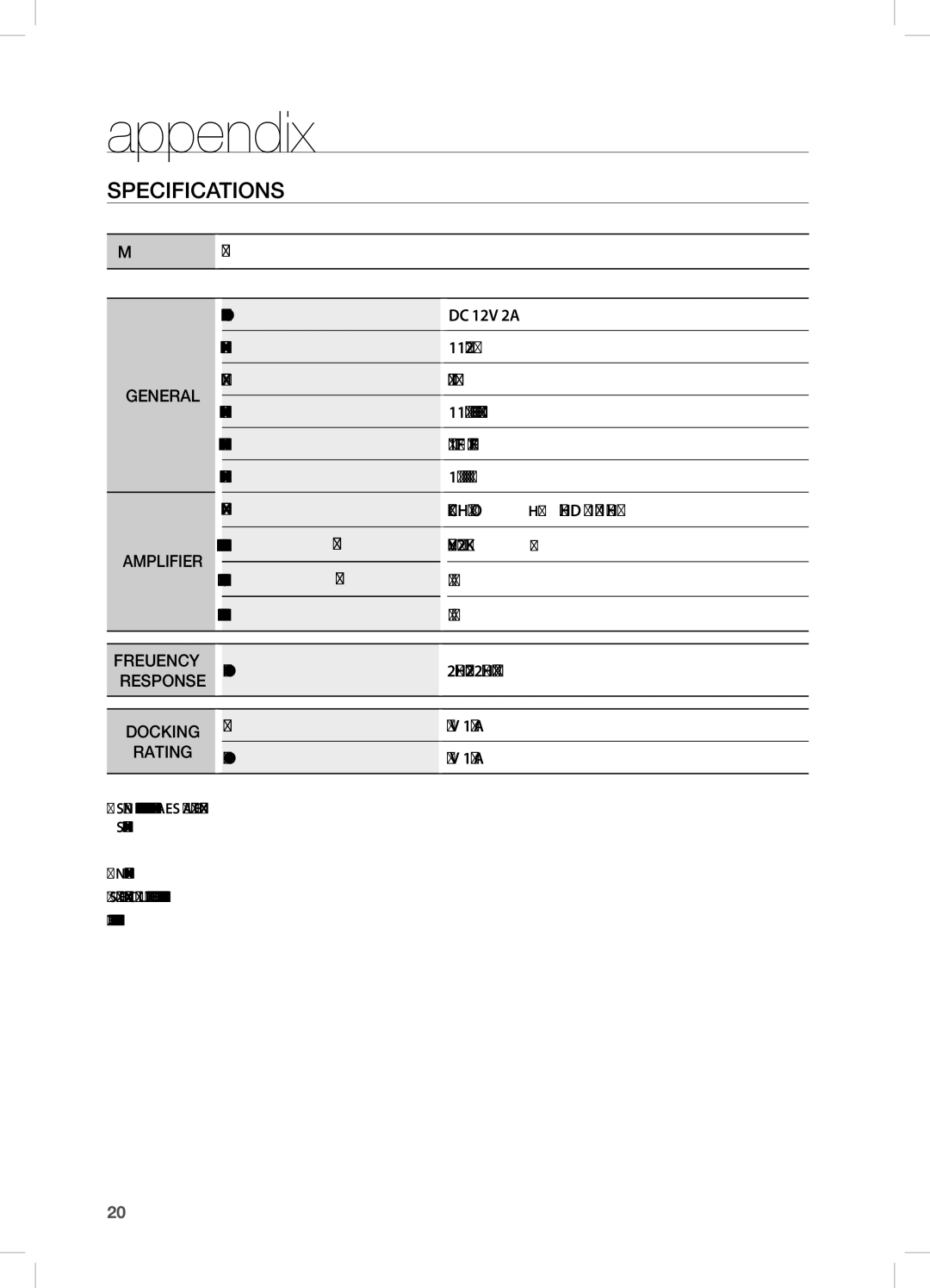 Samsung DA-E570 user manual Appendix, Specifications 