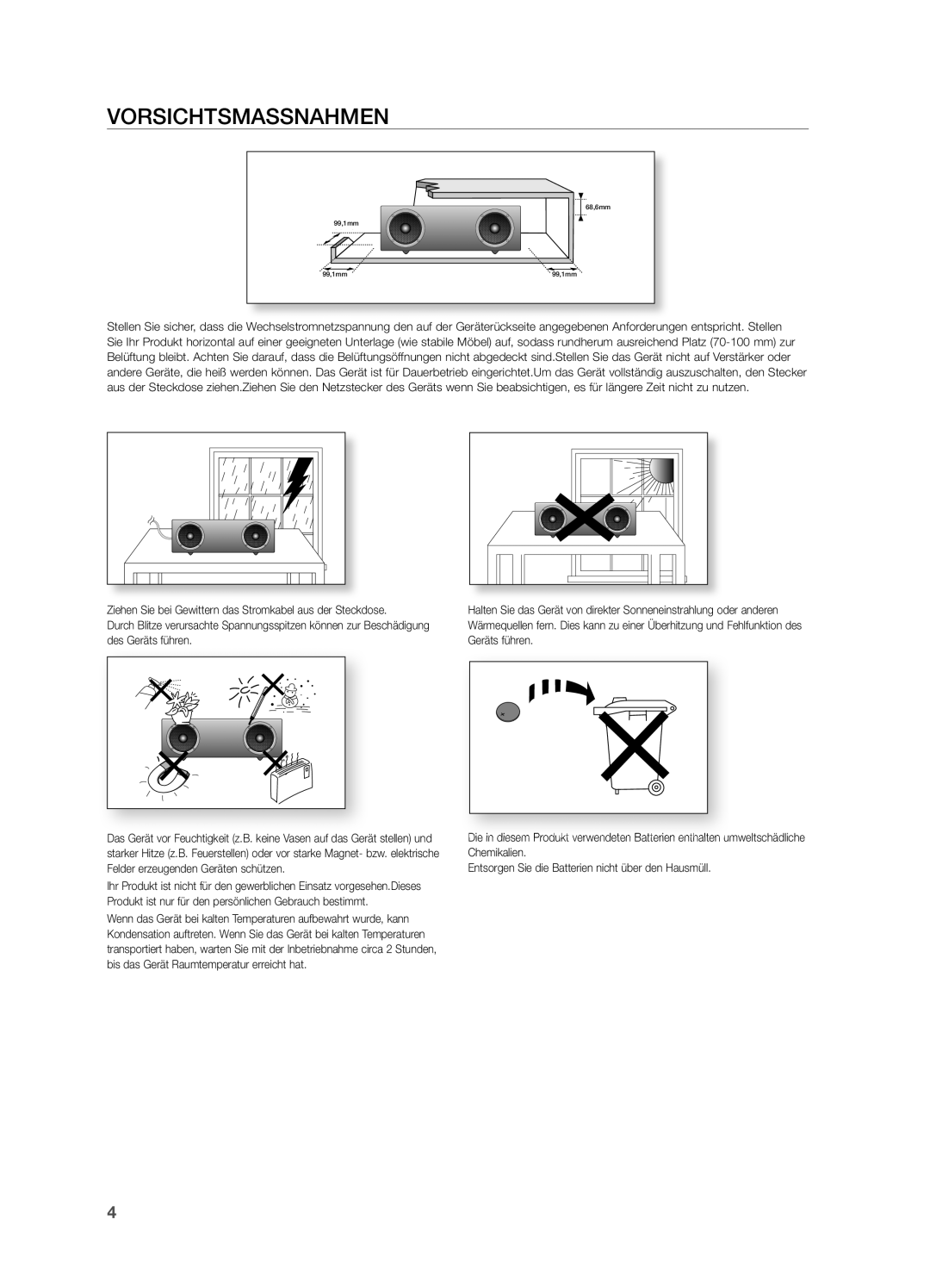 Samsung DA-E570/EN, DA-E570/ZF manual VoRSiCHTSMASSnAHMen 