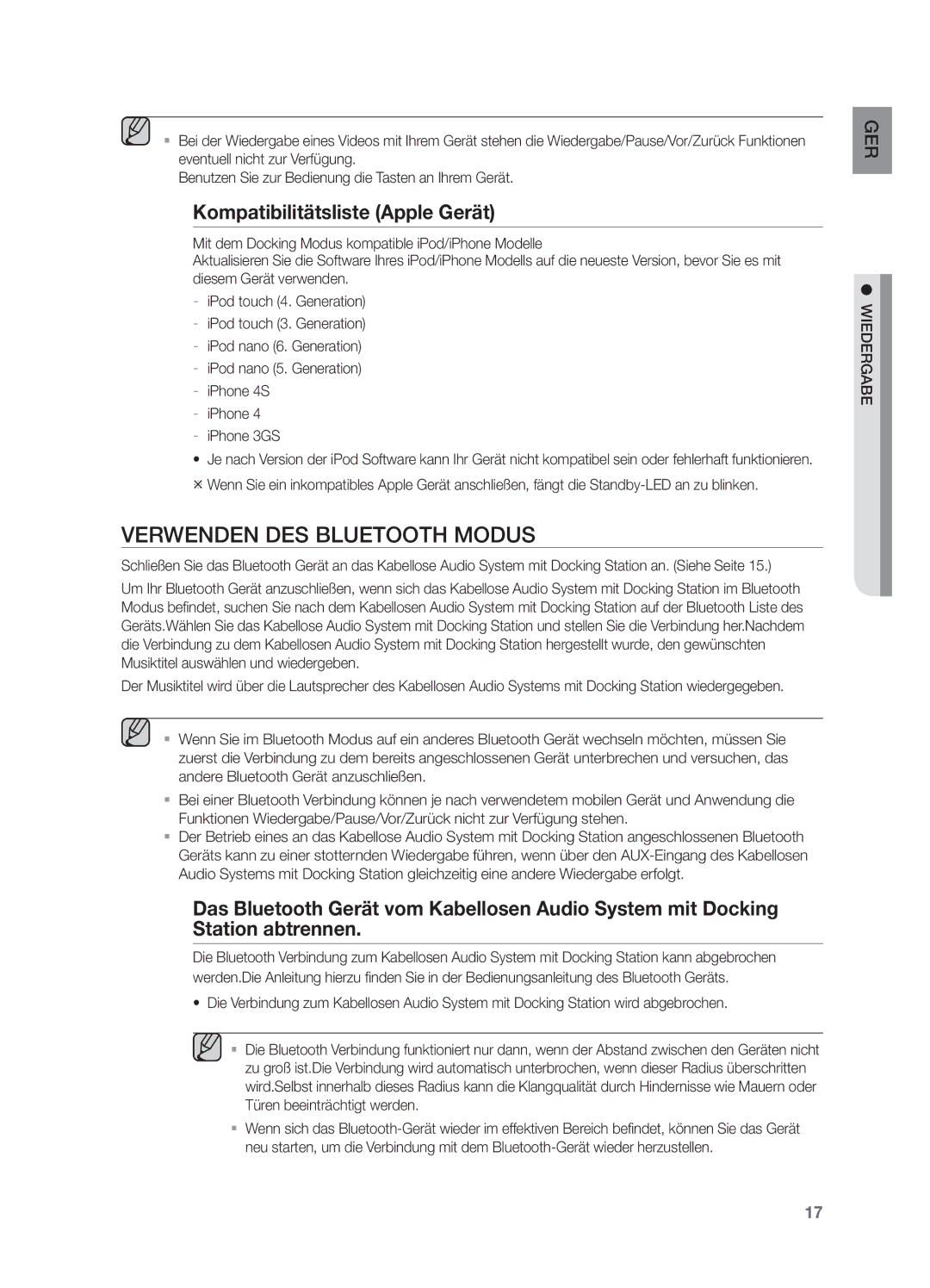 Samsung DA-E570/ZF, DA-E570/EN manual Verwenden DES Bluetooth Modus, Kompatibilitätsliste Apple Gerät 