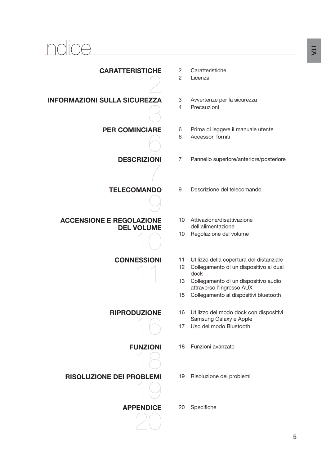 Samsung DA-E570/EN, DA-E570/ZF manual Indice, Connessioni 