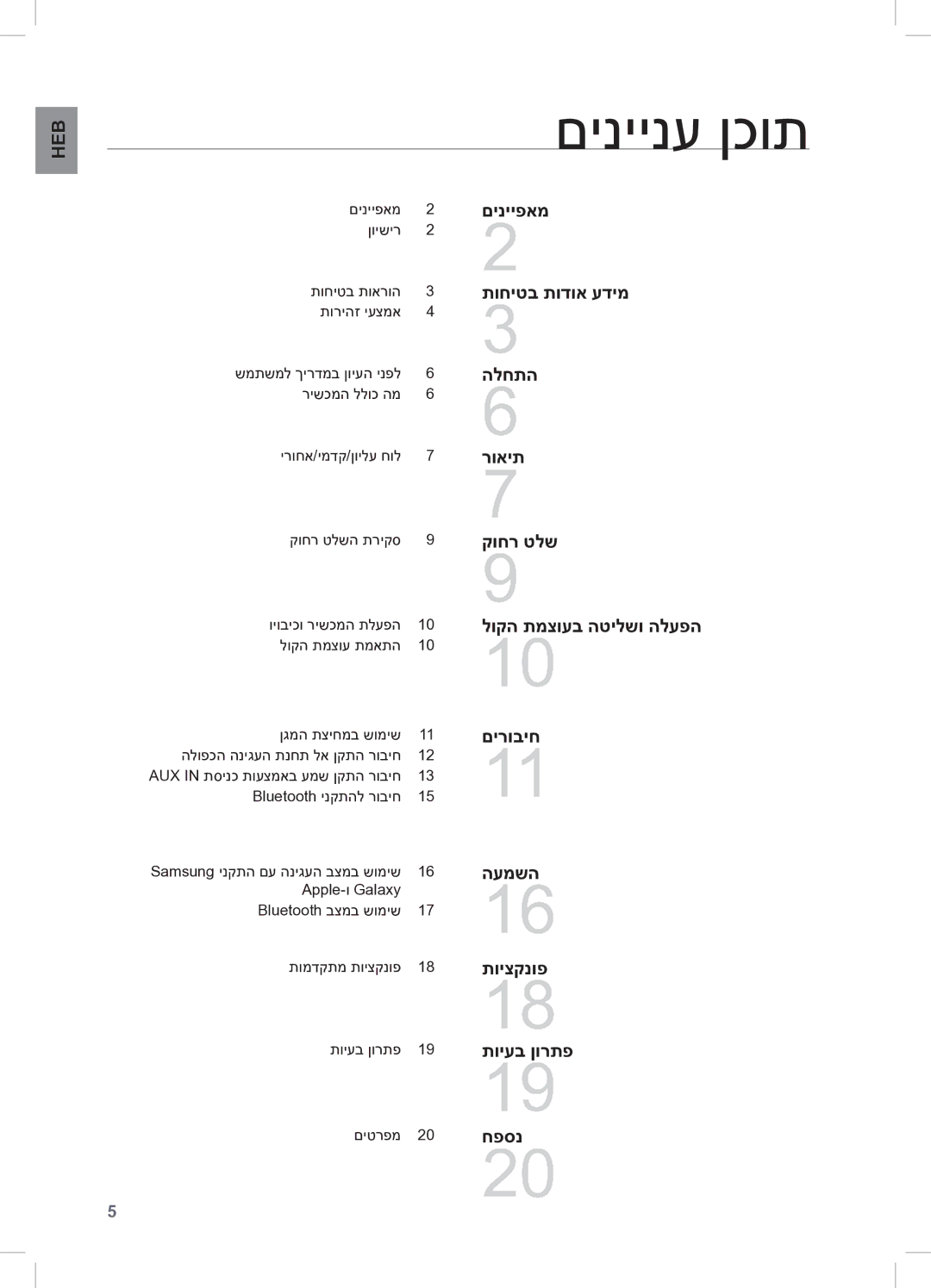 Samsung DA-E570/SQ manual םיניינע ןכות, םירוביח 