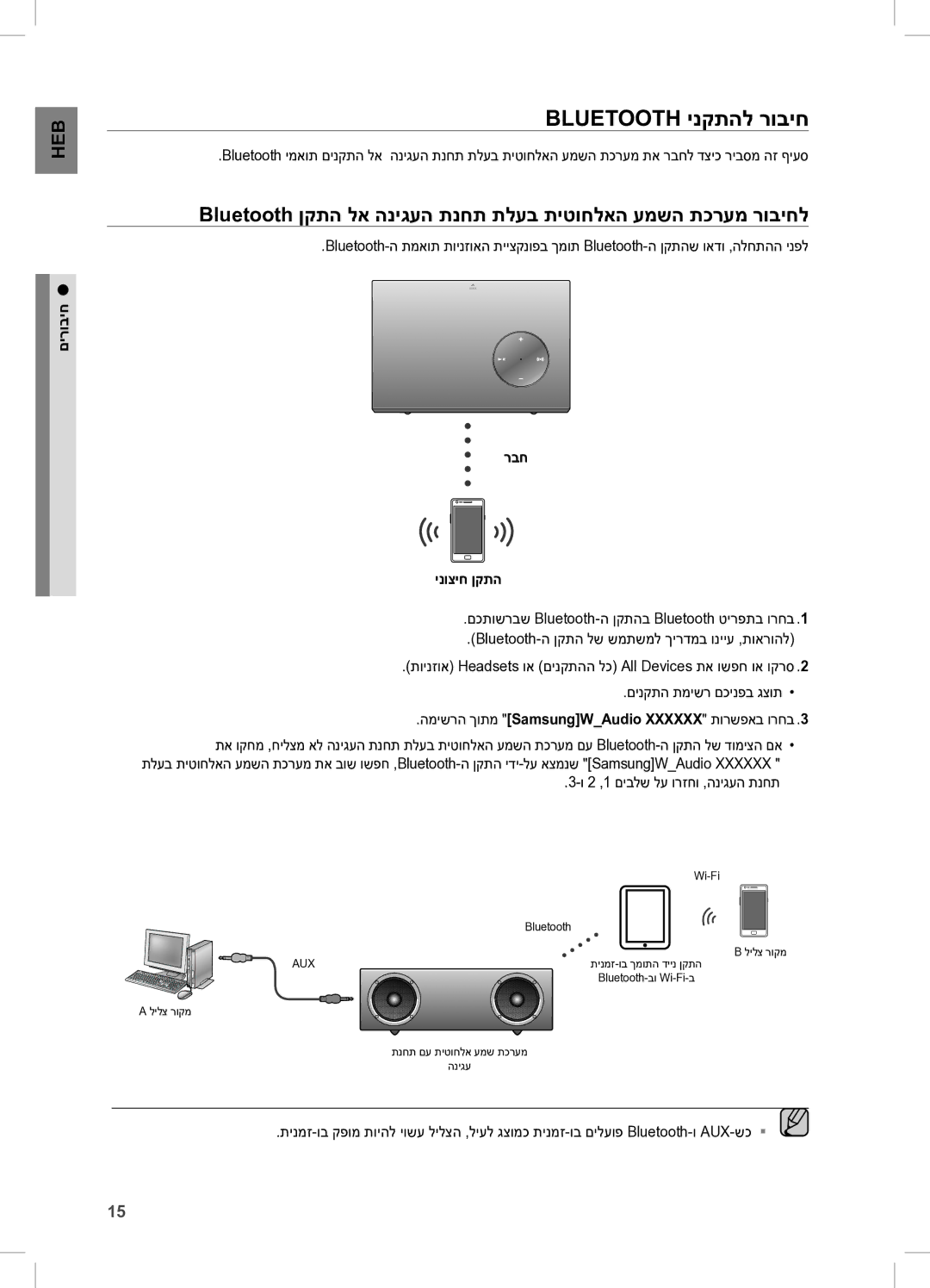 Samsung DA-E570/SQ manual Bluetooth ינקתהל רוביח, רבח ינוציח ןקתה 