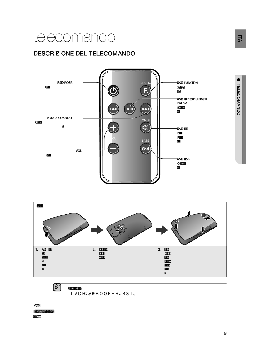 Samsung DA-E570/ZF Descrizione DEL Telecomando, Installazione della batteria nel telecomando, Portata del telecomando 